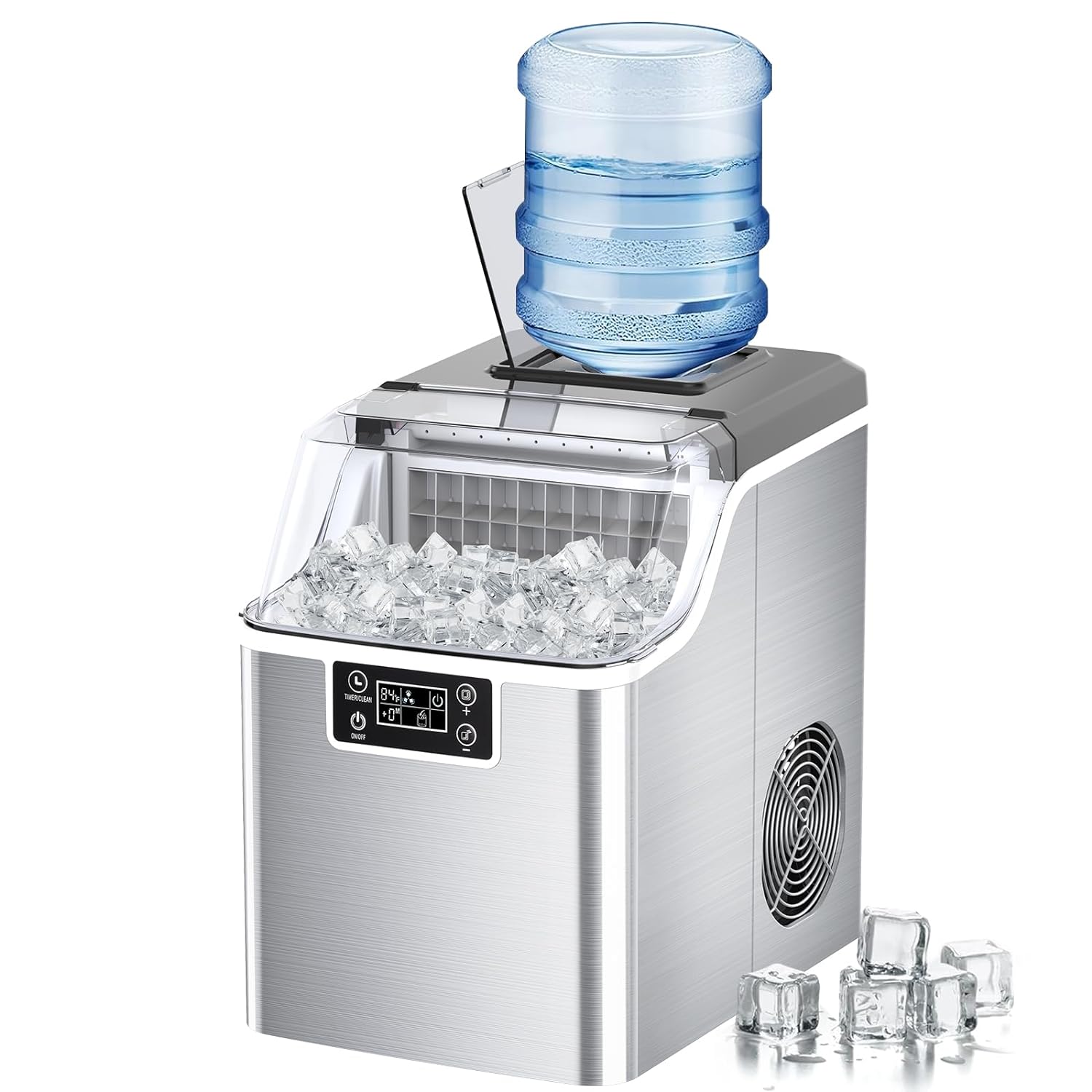 Kndko Ice Makers Countertop, 2 Ways to Add Water, 45Lbs/Day, Countertop Ice Maker, 24 Pcs Ready in 13 Mins, Self Cleaning Ice Maker, 24H Timer, Perfect for Home Bar RV, Stainless Steel Ice Maker