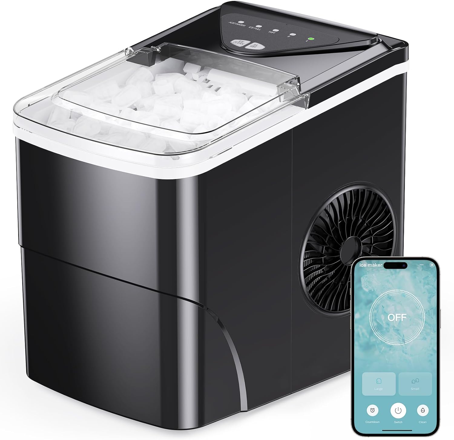 Silonn Smart Countertop Ice Maker, Compact Ice Maker with App Control, 9 Cubes in 6 Mins, 26 lbs per Day, 2 Ice Cube Sizes, Portable Ice Maker with Self-Cleaning for Kitchen/Office