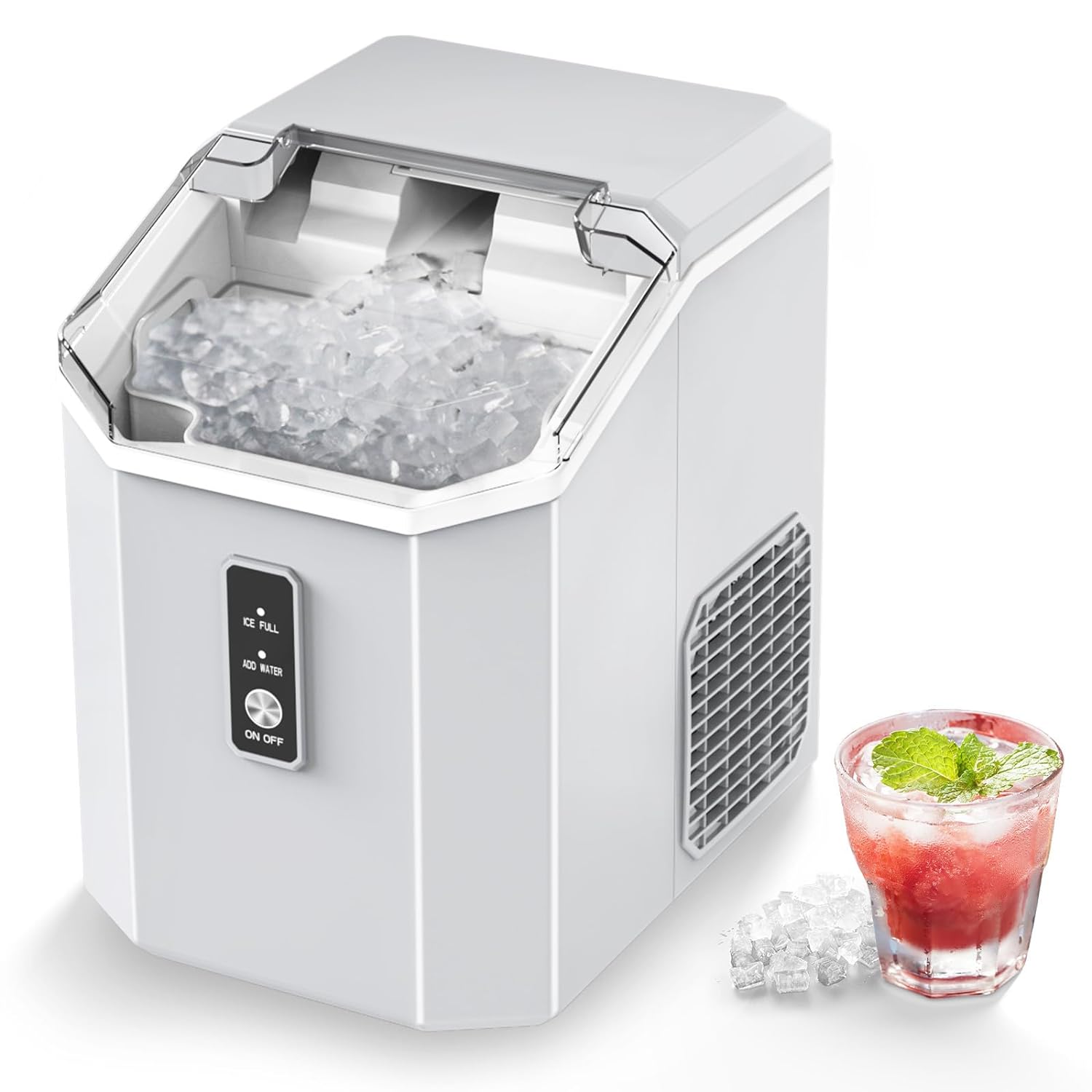 Nugget Ice Maker Countertop, Crushed Chewable Ice Maker, Self Cleaning Ice Makers with One-Click Operation, 34Lbs/24H, Pebble Portable Ice Machine with Ice Scoop for Home Bar Camping RV