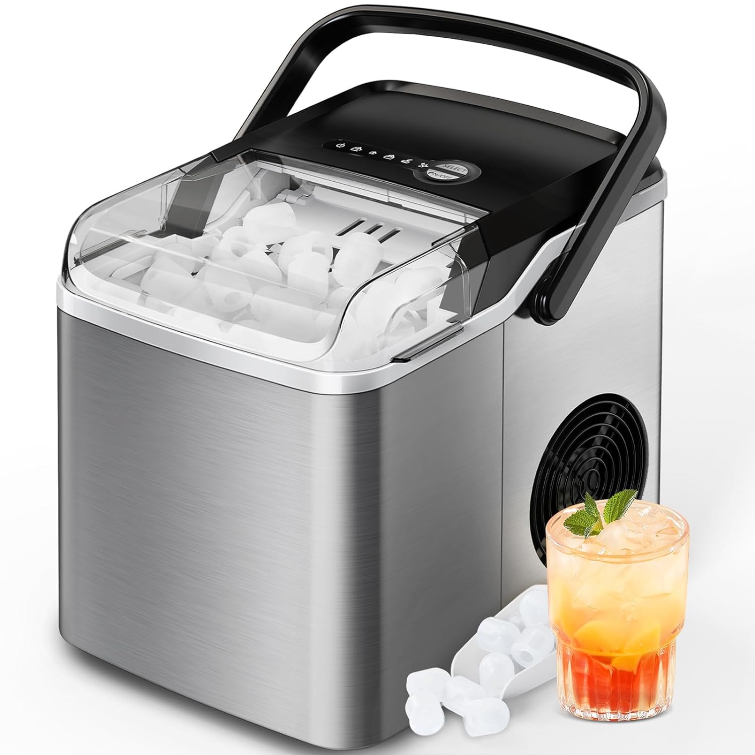 Silonn Countertop Ice Maker - 9 Cubes Ready in 6 Mins, 26lbs in 24Hrs, Portable Ice Machine with Self-Cleaning, 2 Sizes of Bullet Ice for Home/Kitchen/Party/RV, Grey