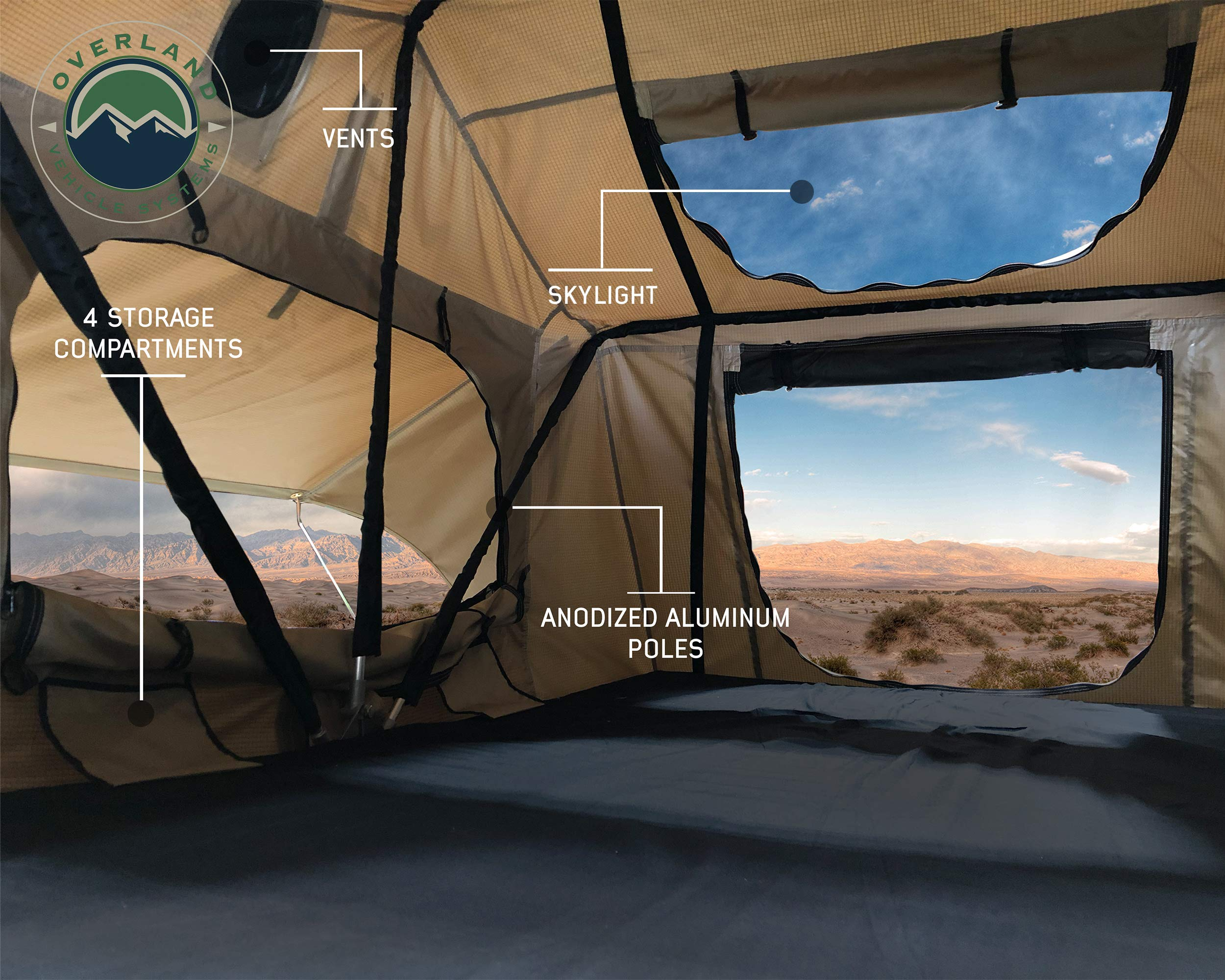 【Sports&Outdoors】3 Person Roof Top Tent with Rain Fly Tan Base & Green Rainfly