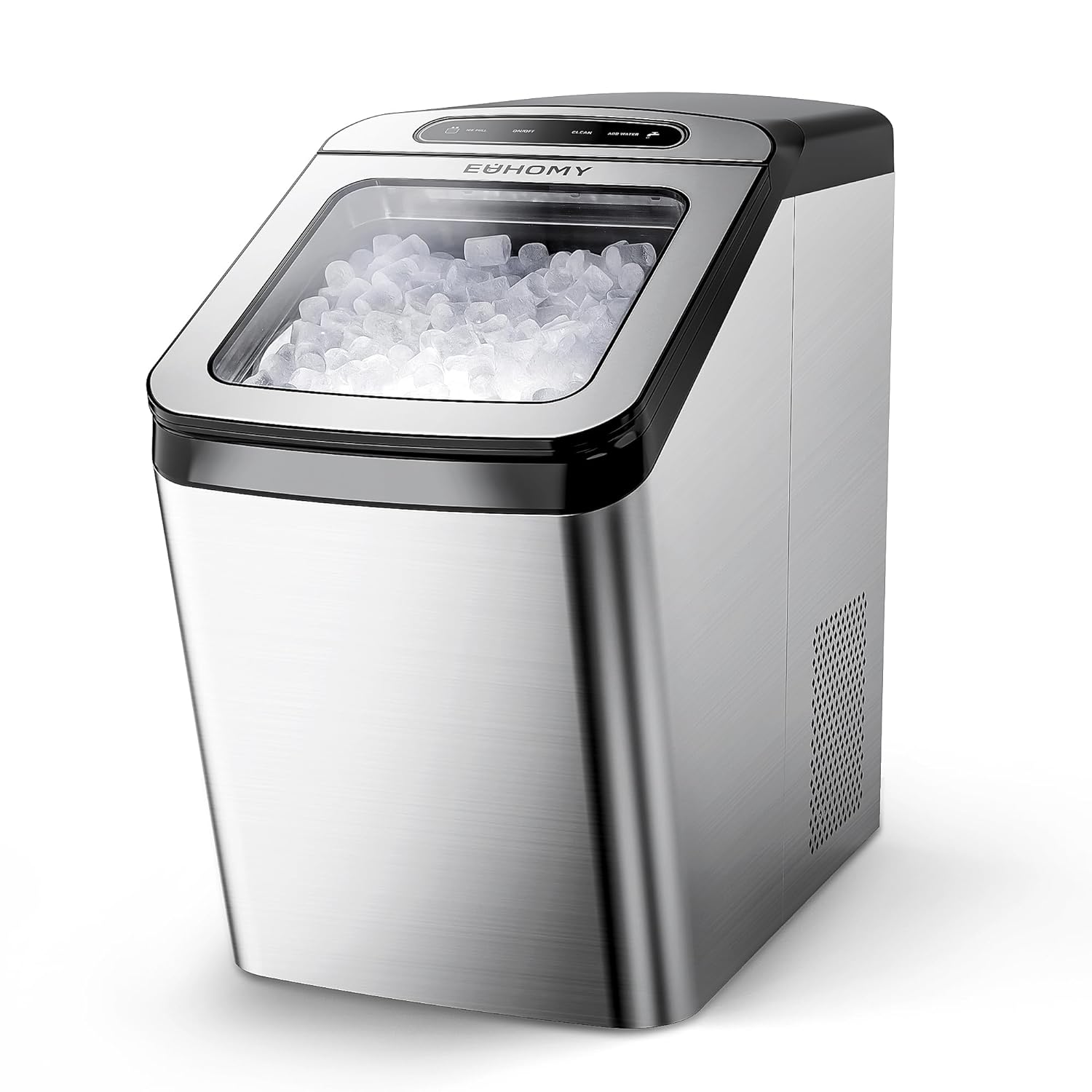 EUHOMY Nugget Ice Maker Countertop, Max 34lbs/Day, 2 Way Water Refill, Self-Cleaning Pebble Ice Maker Machine with 3Qt Reservoir, Ideal for Home, Office, Bar, and Party. (Silver)