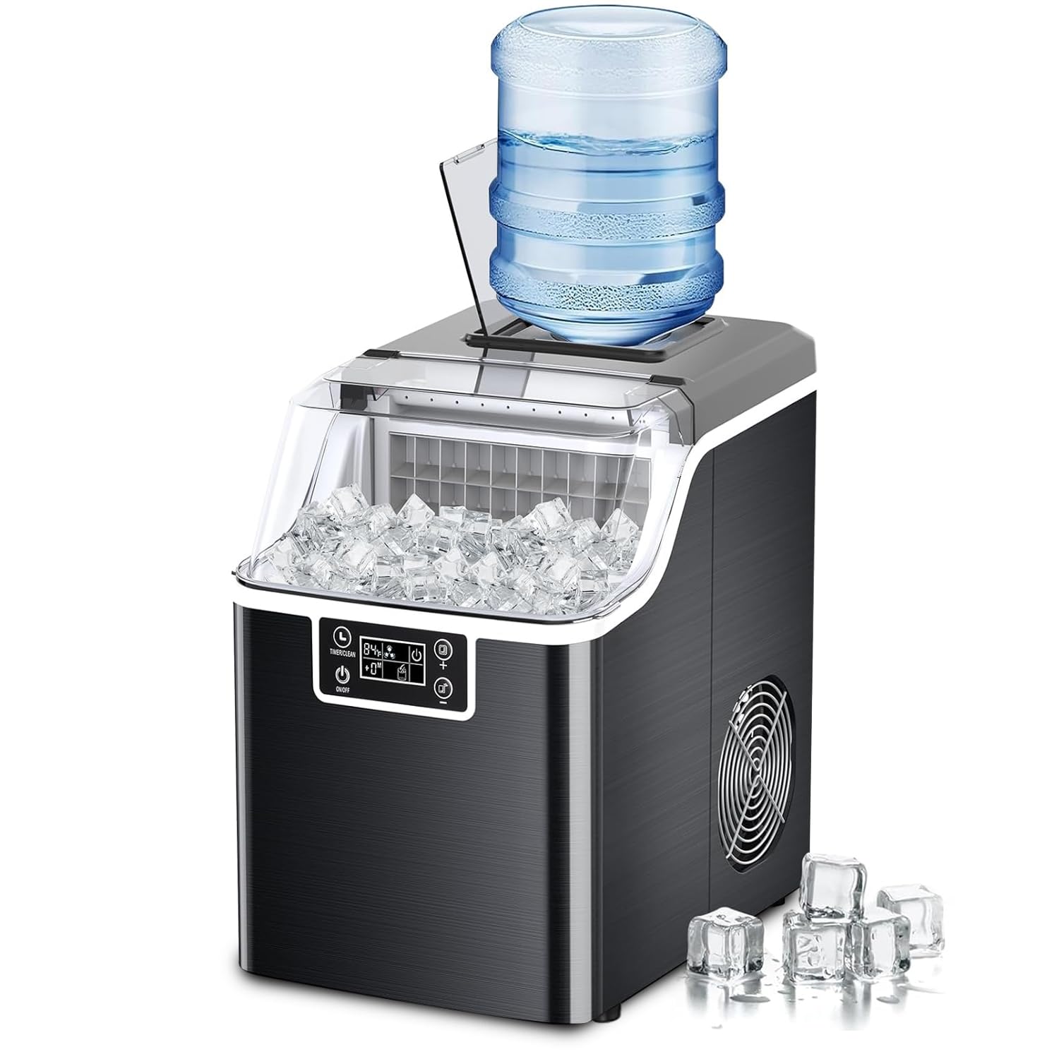 Kndko ice Maker,45 Lbs/Day,2 Ways to add Water,ice Makers countertop,Self Cleaning Ice Maker,24H Timer,Perfect for Home,Office,Bar,Stainless Steel,Black