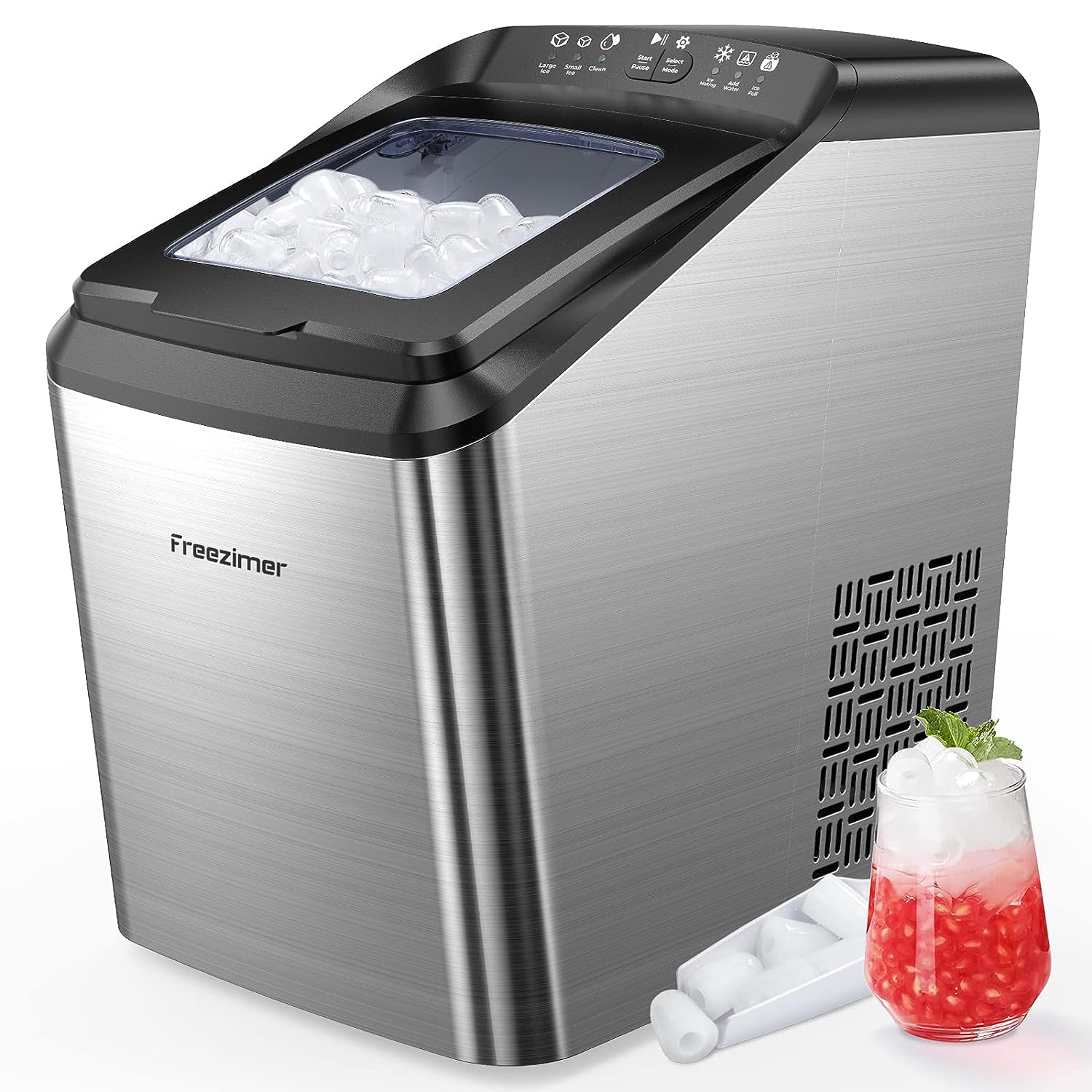 Freezimer Dreamice X1| 33lbs Self-Cleaning Ice Makers Countertop, Portable Ice Maker Machine Countertop, 9 Cubes Ready in 7-10 Mins, 2 Size Ice Cubes Bullet Ice Machine | Black