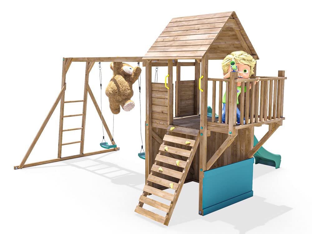 【Sports&Outdoors】Wooden Playhouse Climbing Frame Childrens Outdoor Play Tower Monkey Bar Swing Set