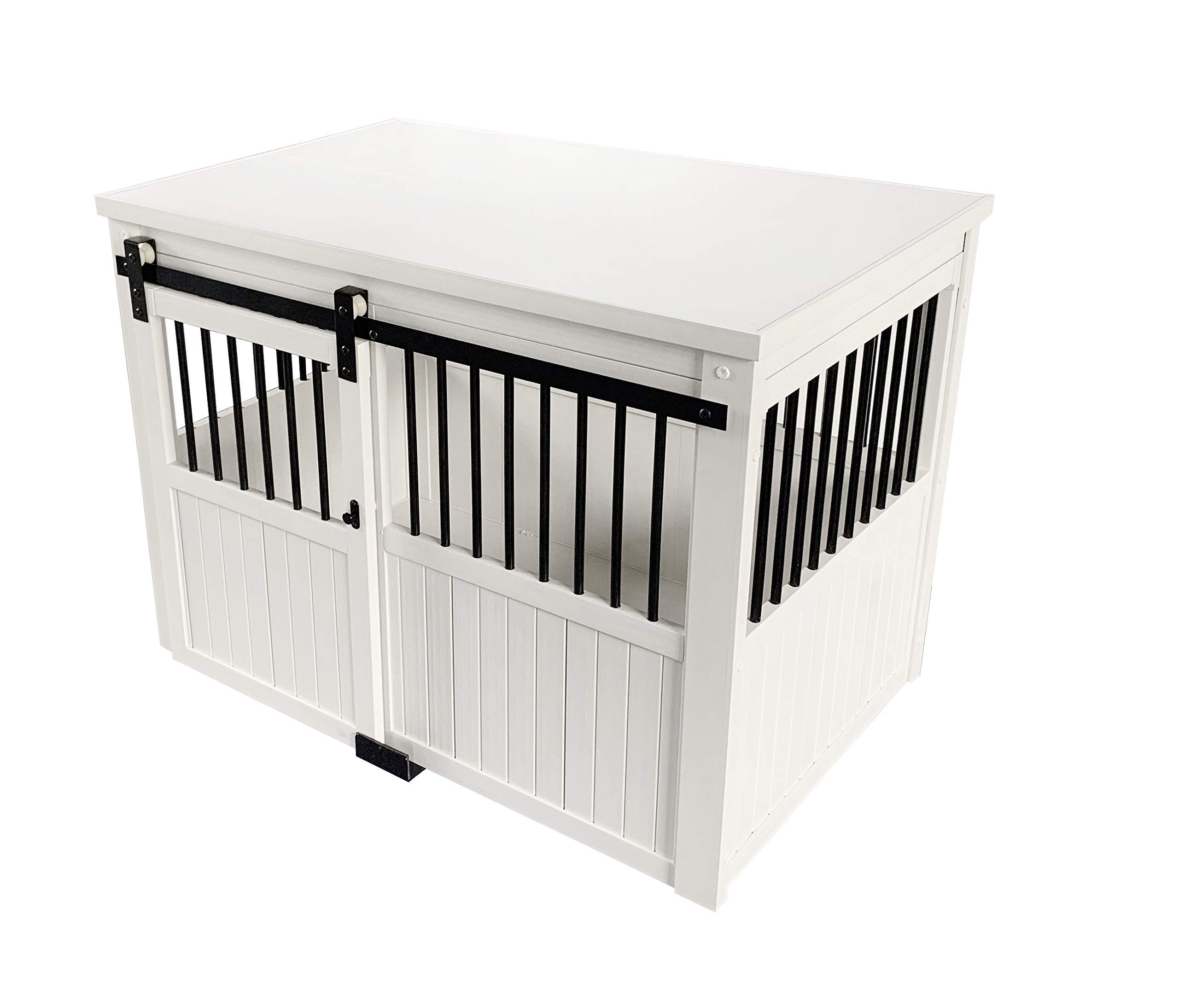 【Home&Garden】Homestead Sliding Barn Door Furniture Style Dog Crate - Antique White, Extra Large