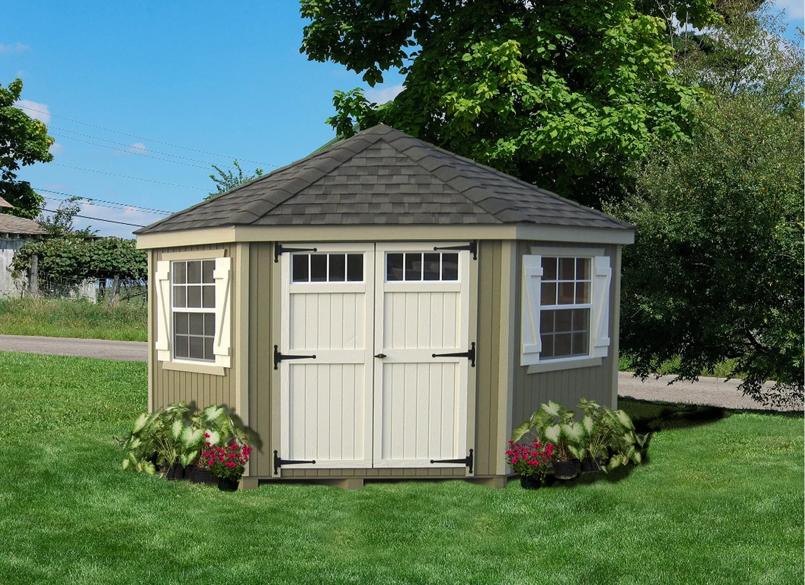 【Storage ShedColonial 10 ft. W x 10 ft. D Wooden Storage Shed.