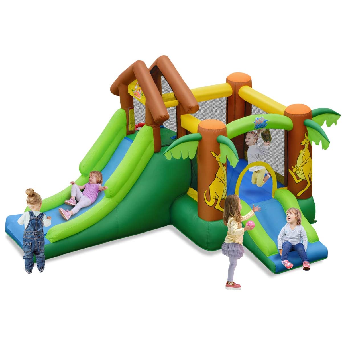 【Sports&Outdoors】Inflatable Water Slide Park, 6 in 1 Multifunctional Kids Water Slide Bouncy Castle