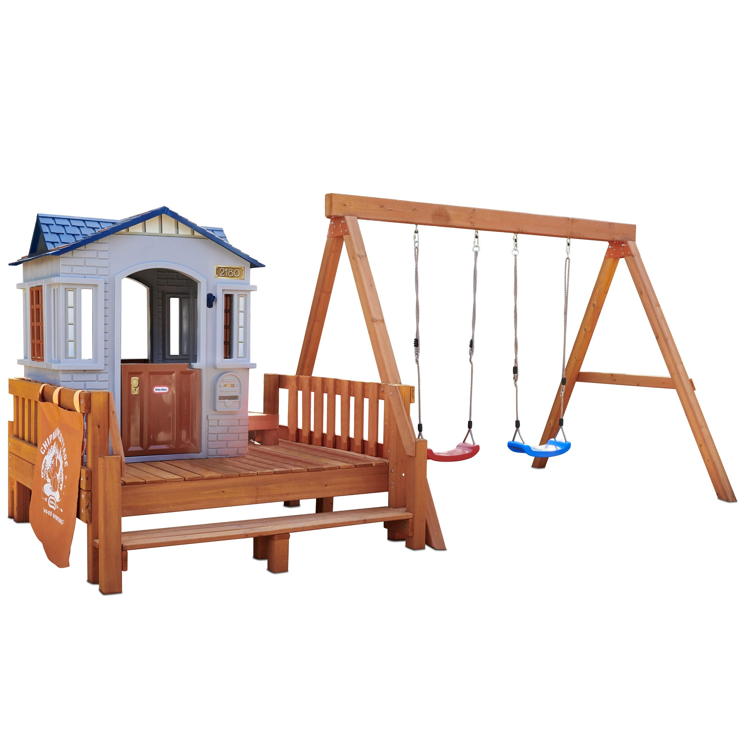 【Sports&Outdoors】Chipmunk Cottage Outdoor Wooden Backyard Playset with Swing Set and Playhouse for Kids