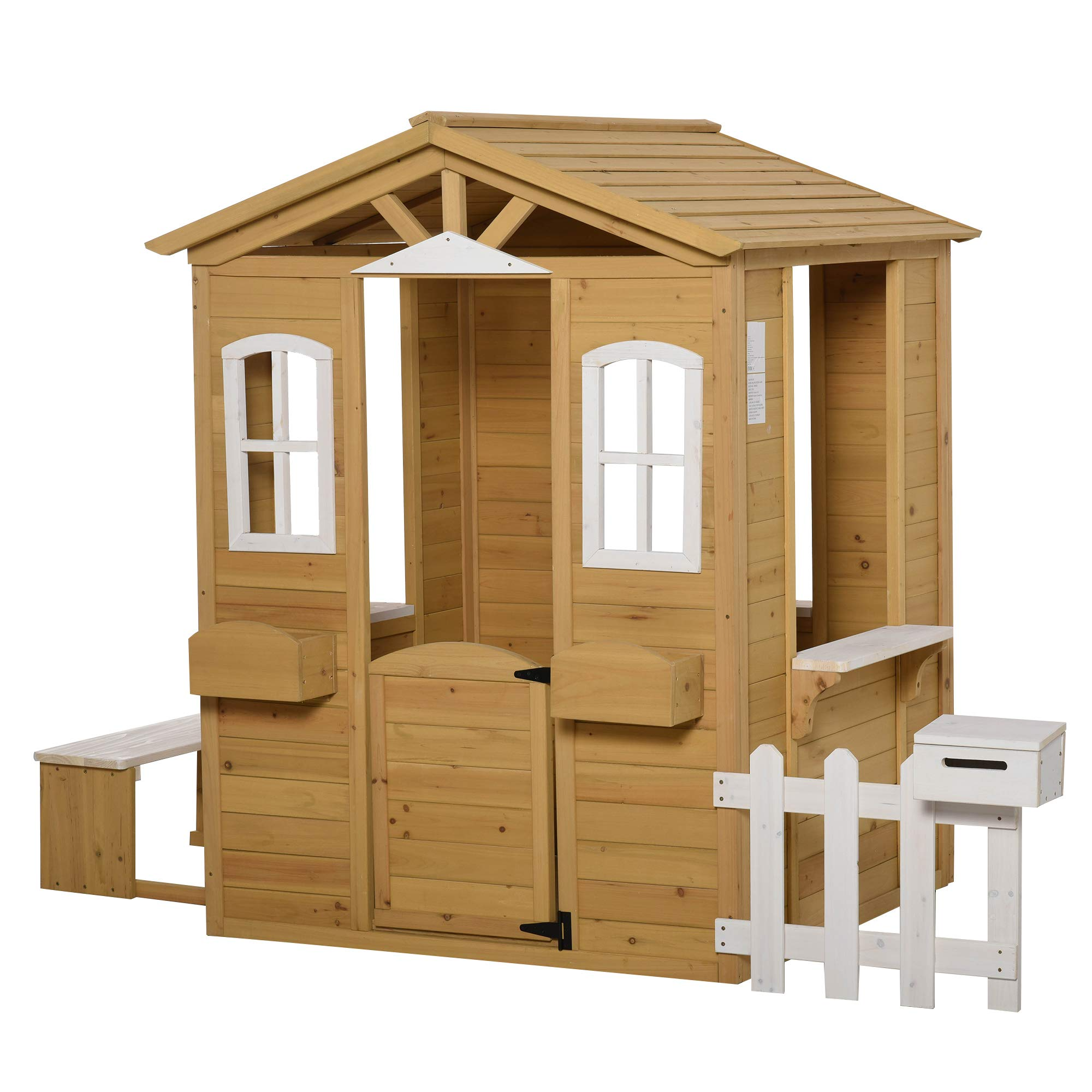 【Sports&Outdoors】Outdoor Playhouse for Kids Wooden Cottage, Pretend Play House for Age 3-6 Years