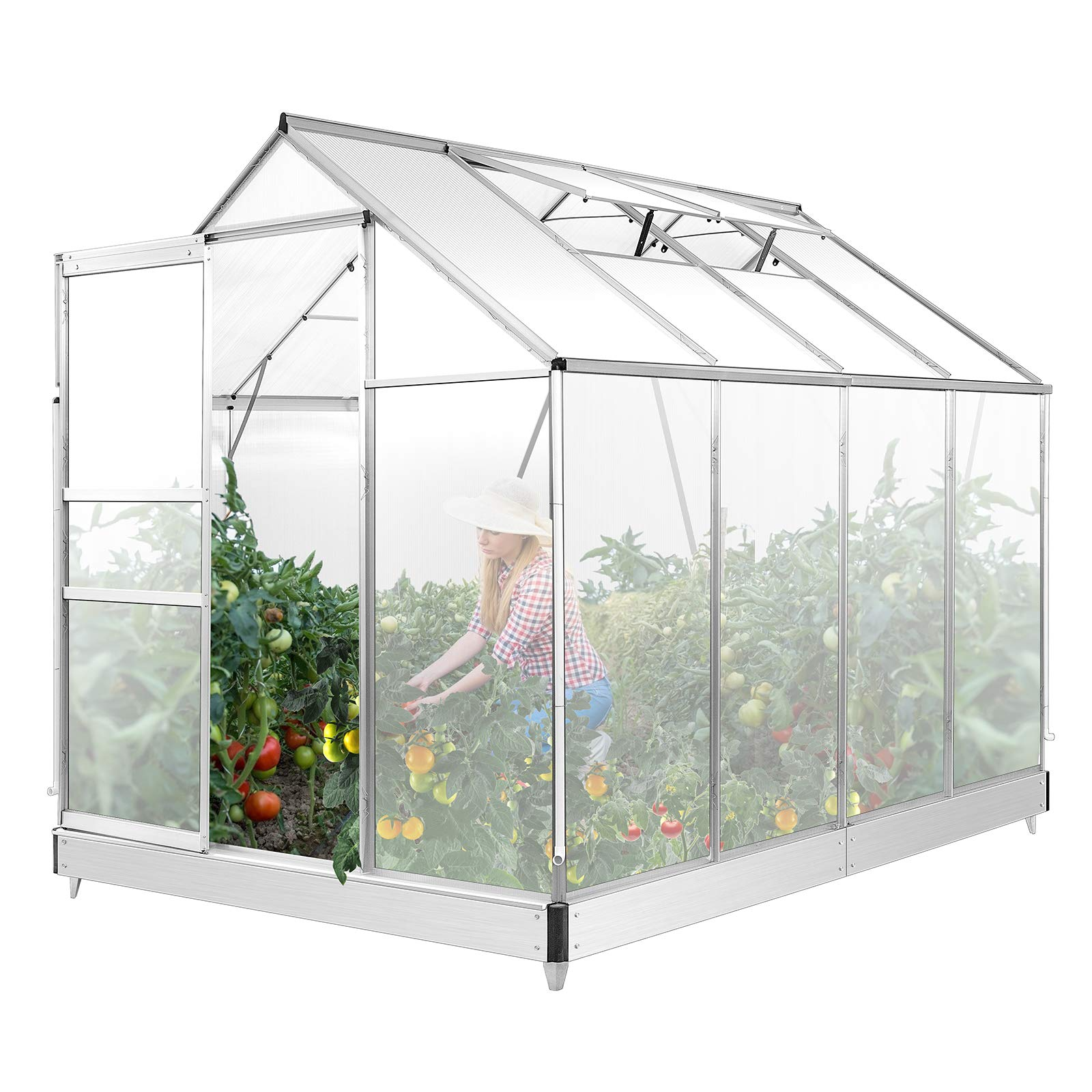 【Home&Garden】Aluminum Green House with Sliding Door and 2 Ventilation Window, 8.2x6.2x6.7 ft