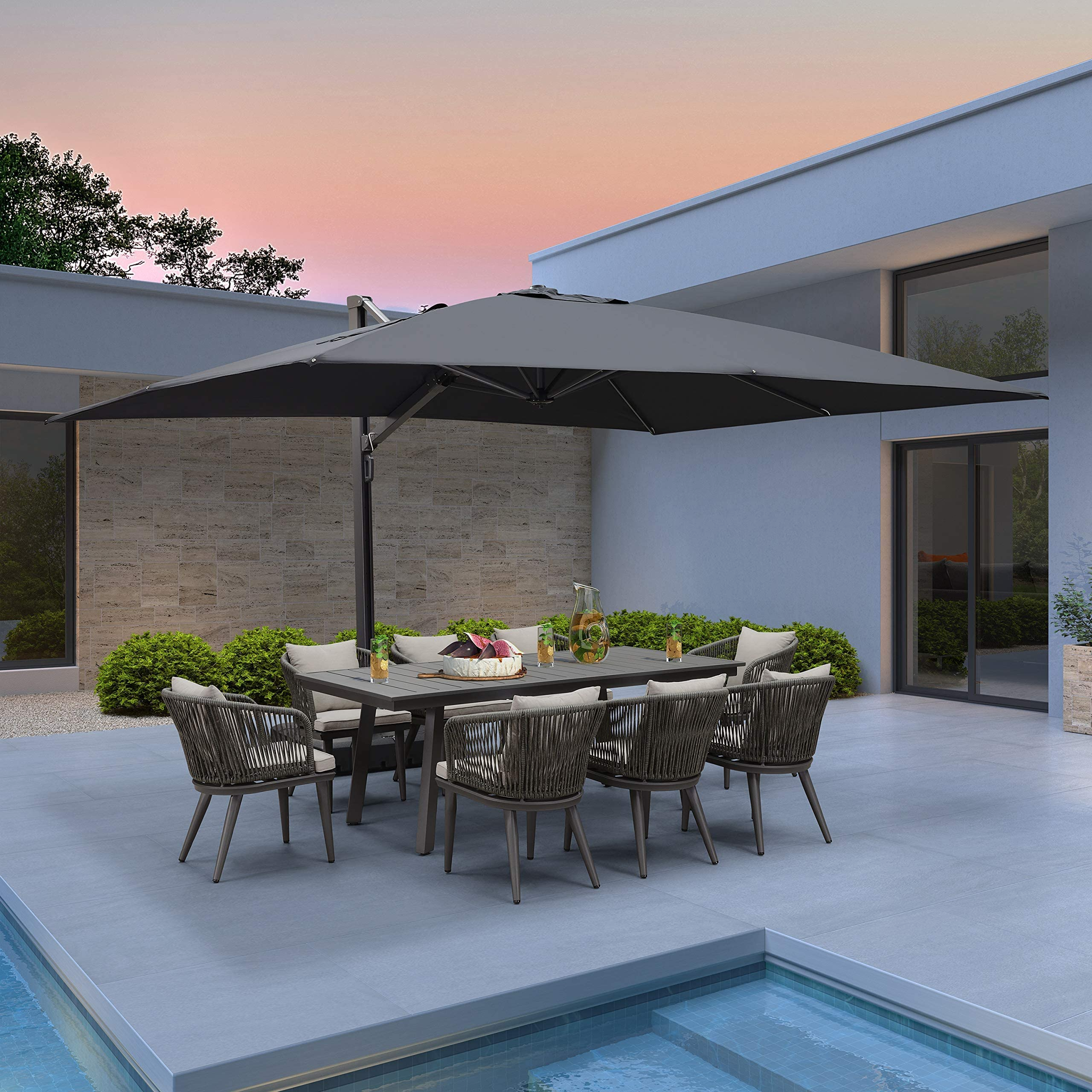 【Home&Garden】10' X 13' Rectangle Patio Umbrella Large Outdoor Aluminum Umbrella Offset Umbrella