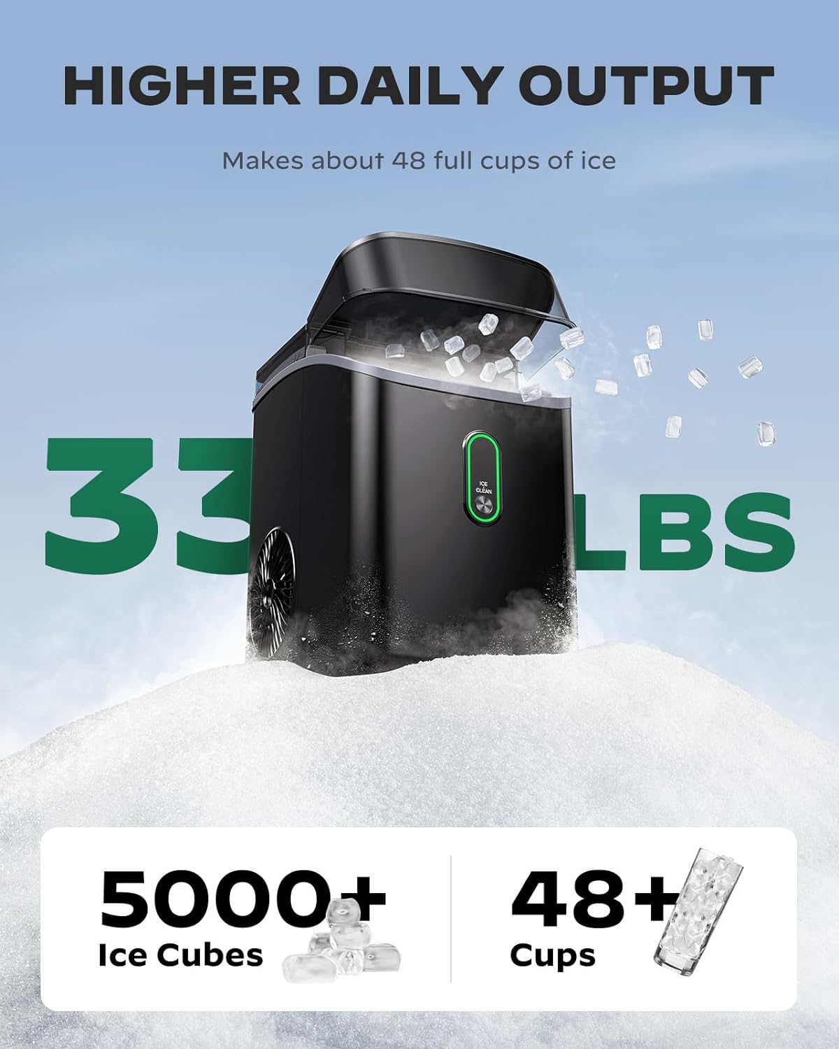 Silonn Nugget Ice Maker Countertop, Pebble Ice Maker with Soft Chewable Ice, One-Click Operation Ice Machine with Self-Cleaning, 34lbs/24H for Home,Kitchen,Office