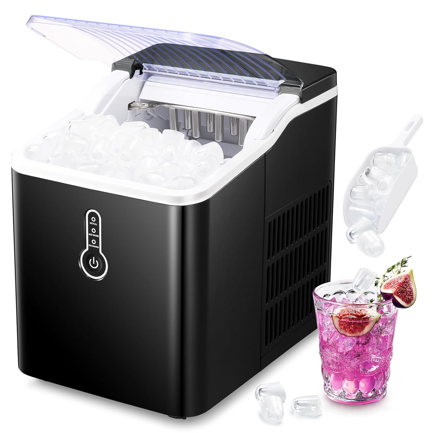 Countertop Ice Maker Machine, Portable Ice Makers Countertop with Self-Cleaning,9 Bullet Cubes Ready in 8 Mins,26lbs/24H，with Ice Scoop and Ice Basket，for Home Kitchen Camping RV.(Green)