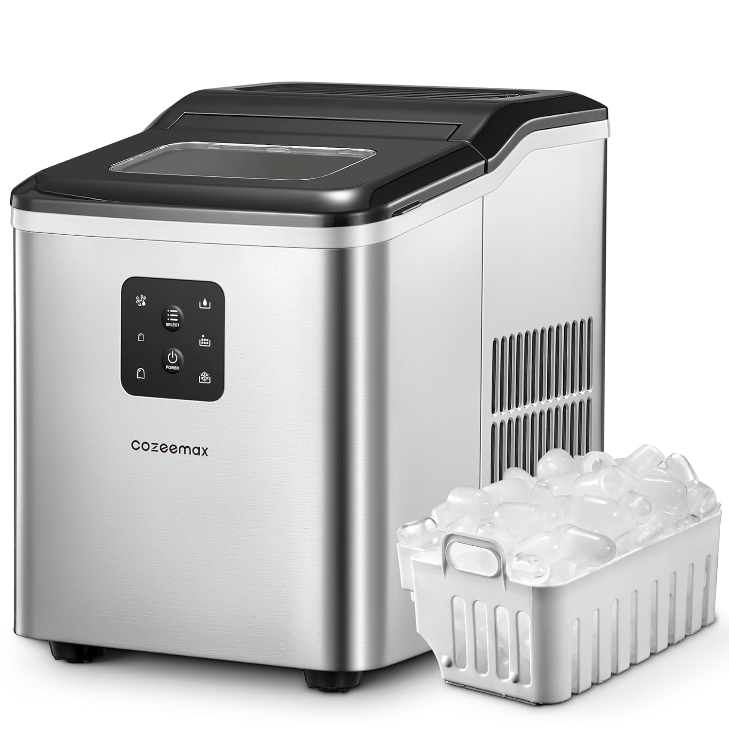 Cozeemax Ice Maker Machine Countertop, Self-Cleaning, 26lb 2 Cube Sizes in 24 Hours, 9 Ice Cubes in 6 Minutes, Ice Machine with Ice Scoop and Basket