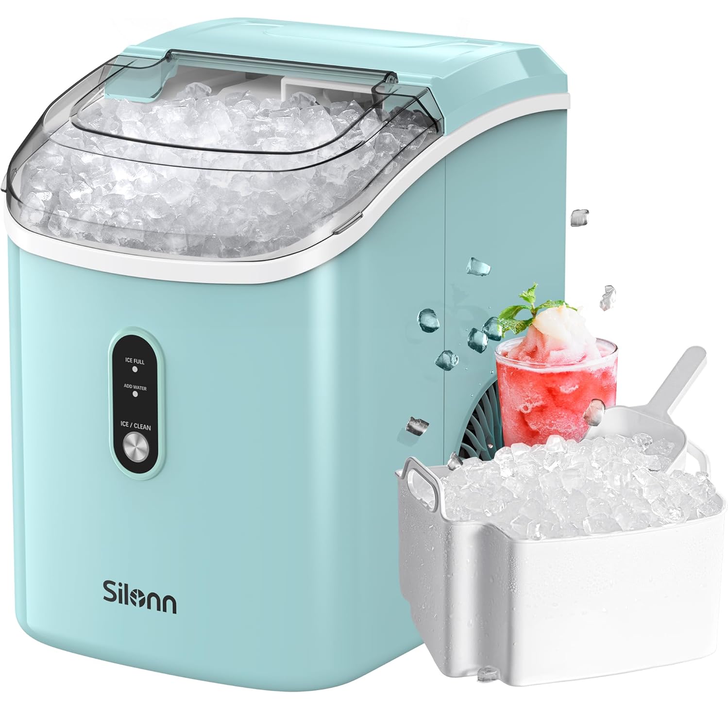Nugget Countertop Ice Maker, Silonn Chewable Pellet Ice Machine with Self-Cleaning Function, 33lbs/24H for Home, Kitchen, Office, Black