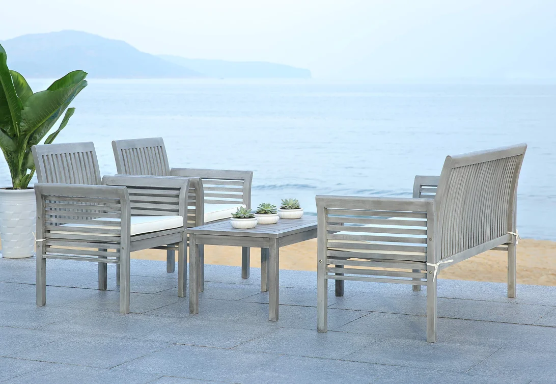 【Furniture】Outdoor Collection Carson Grey Wash/ Beige Cushions 4-Piece Conversation Patio Set
