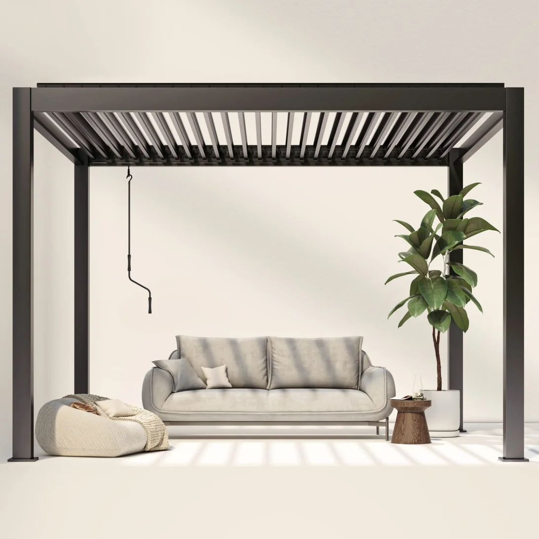【Home&Garden】【BS】10'x10' NO Corrosion Louvered Pergola, High Strength Gazebo for Yard