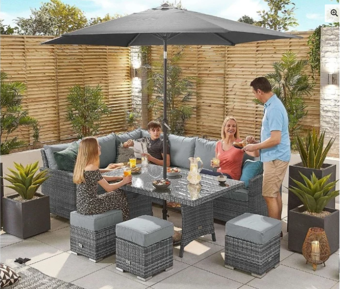 【Home&Garden】Nova Outdoor Living Cambridge Left Hand Corner Dining Set with Parasol Hole Table Corner Sofa