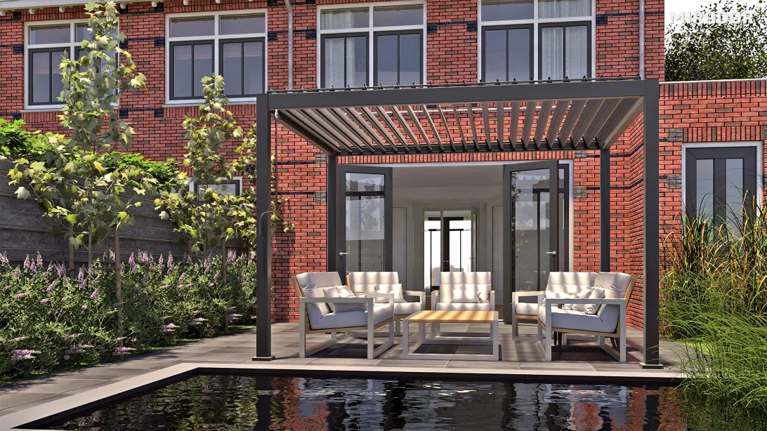 【Home&Garden】Outdoor Louvered Pergola 10' x 13' Aluminum Dark Bronze Outdoor Deck Garden Patio Gazebo