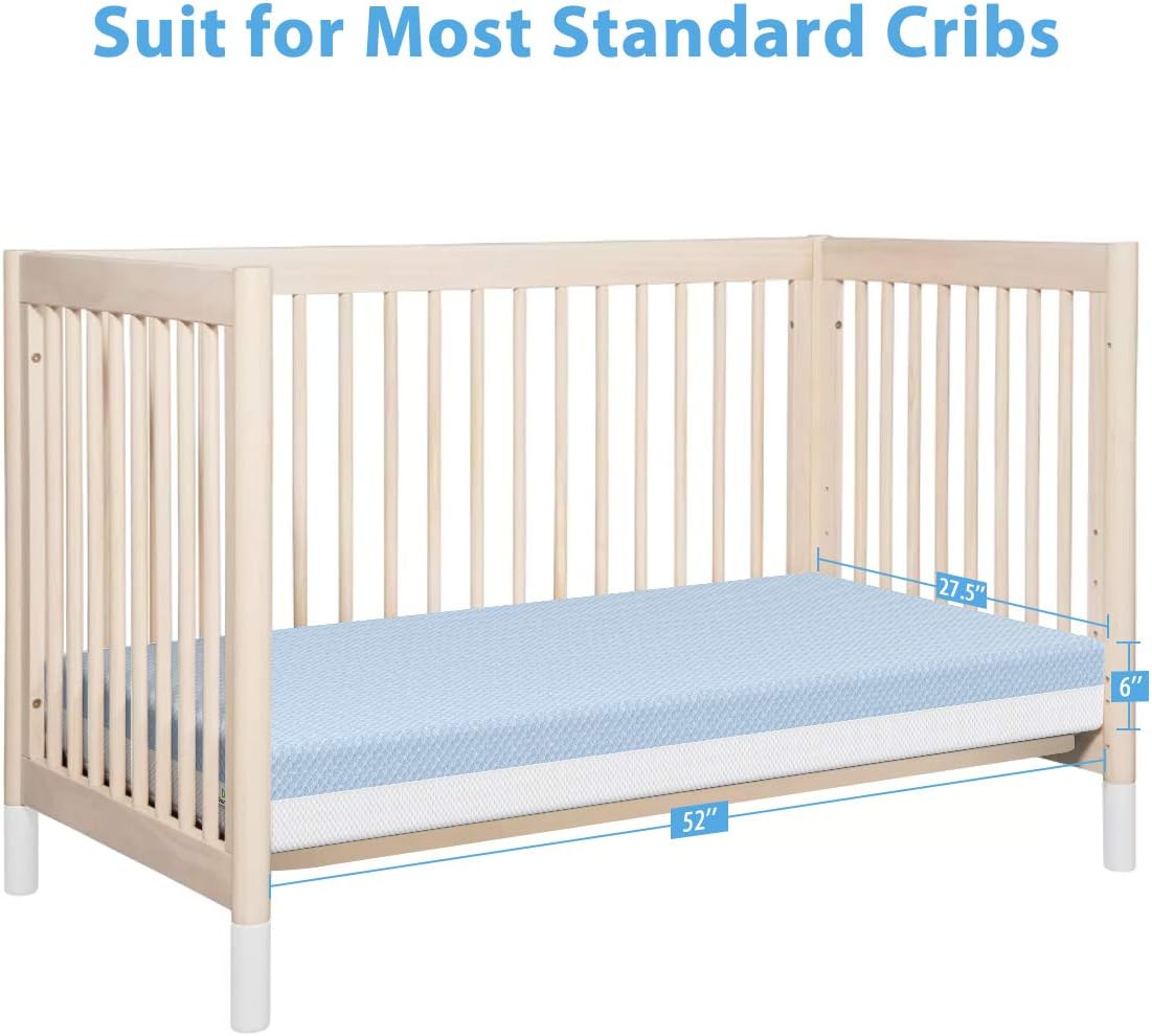 Crib Mattress, Dual Sided Comfort Memory Foam Toddler Bed Mattress, Triple-Layer Breathable Premium Baby Mattress for Infant and Toddler w/Removable Outer Cover - White&Blue