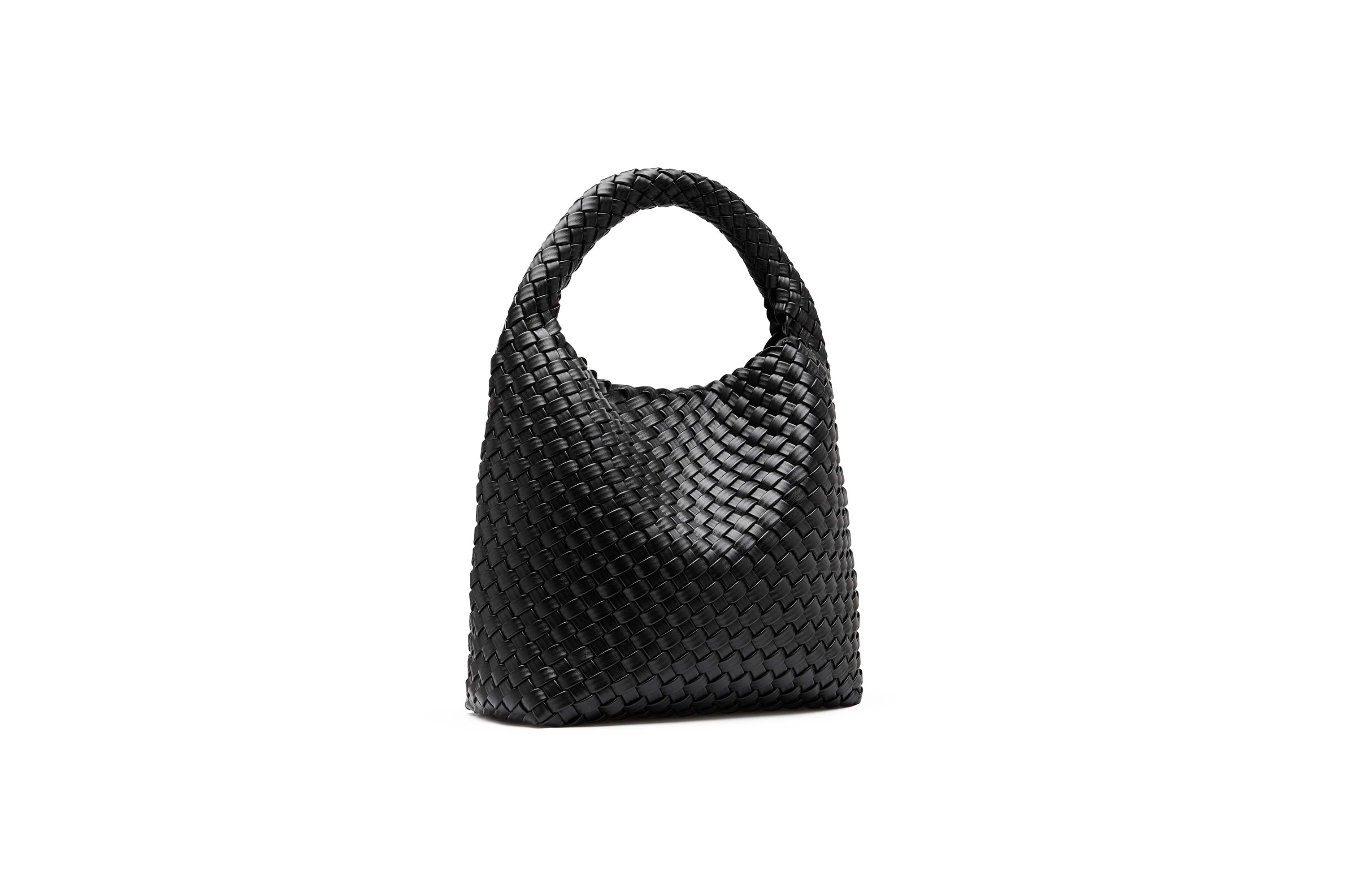 19.57 Black Recycled Alt-Leather Woven Small Tote