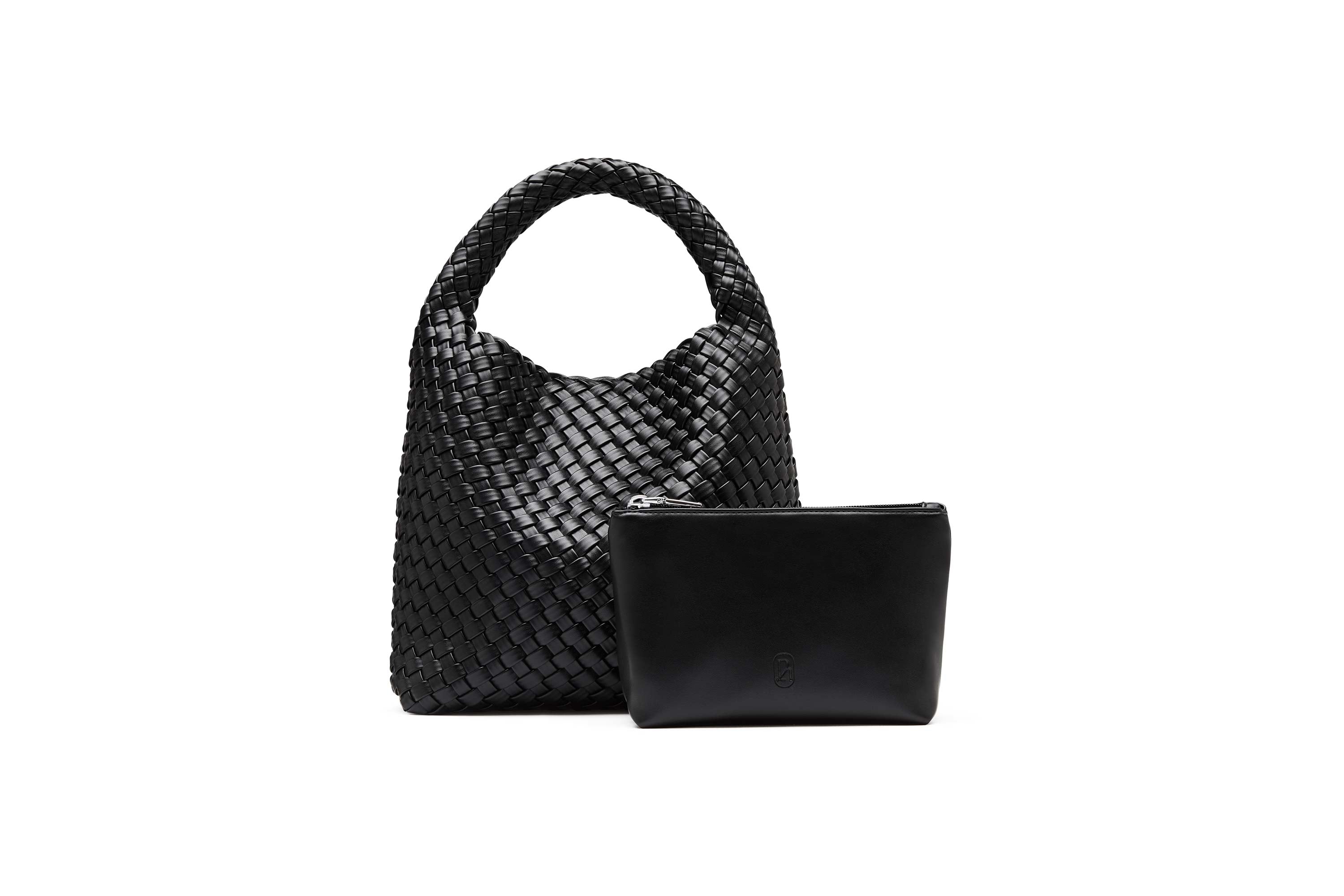 19.57 Black Recycled Alt-Leather Woven Small Tote