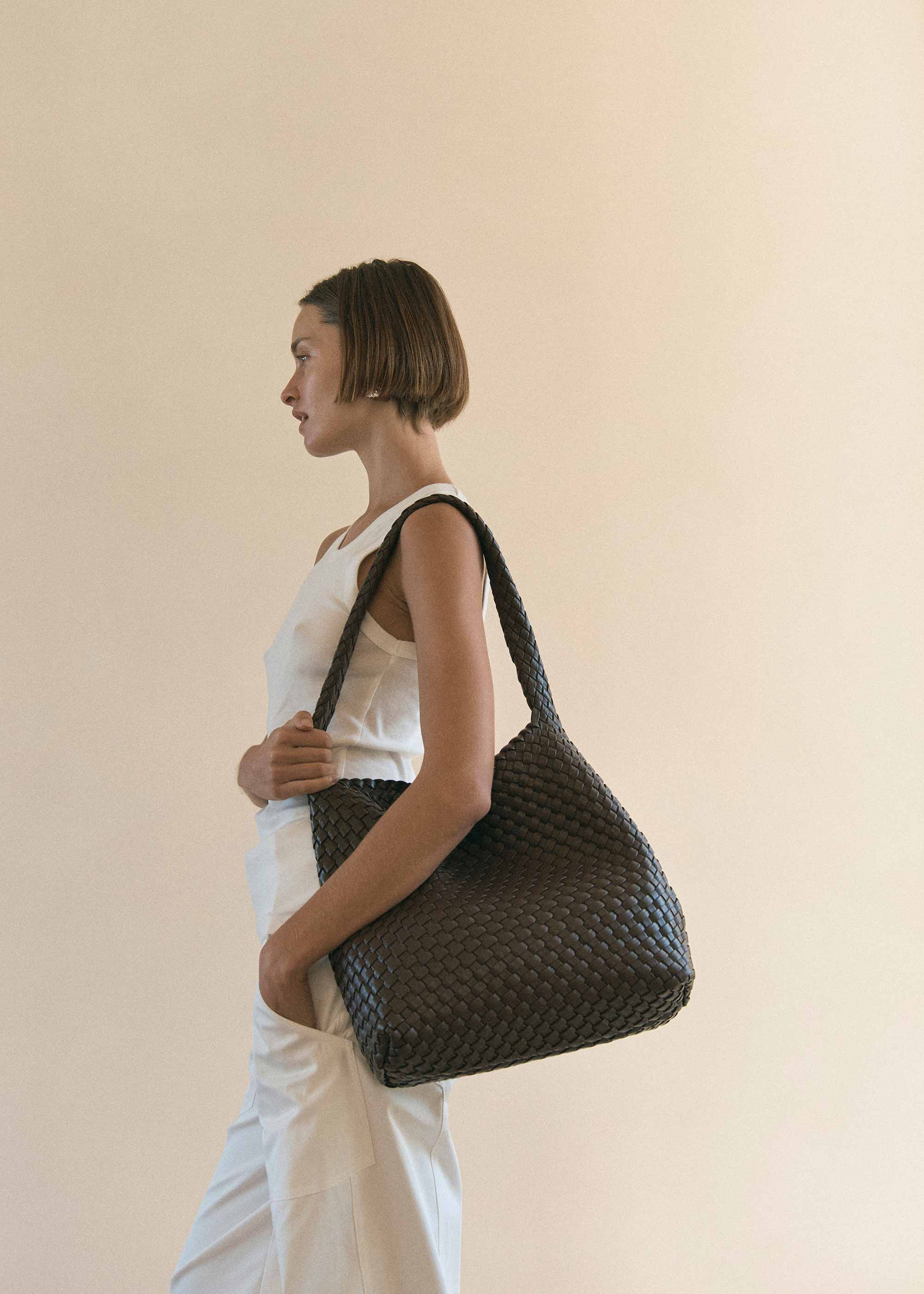 20.58 Brown Recycled Alt-Leather Woven Large Tote