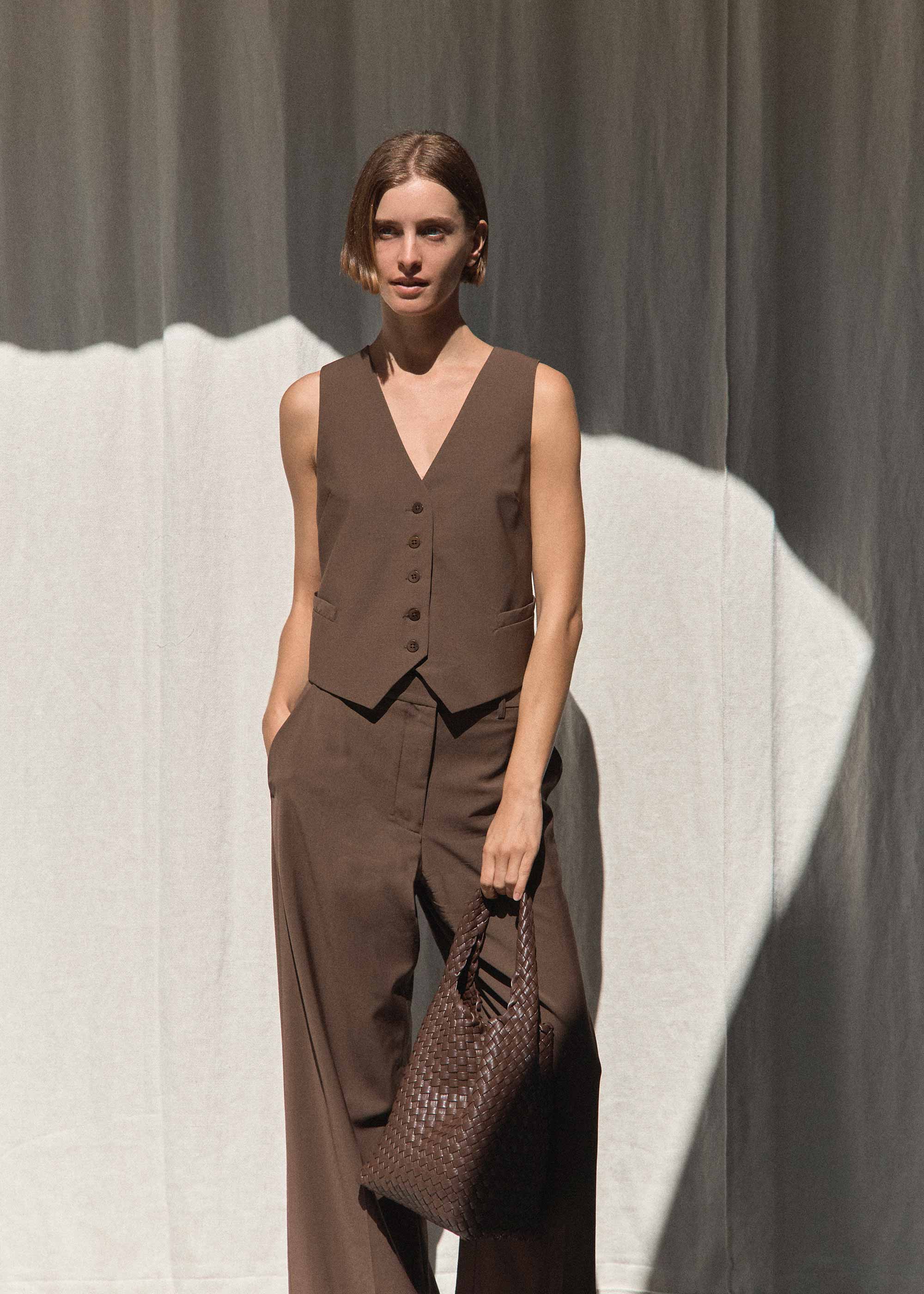 19.58 Brown Recycled Alt-Leather Woven Small Tote