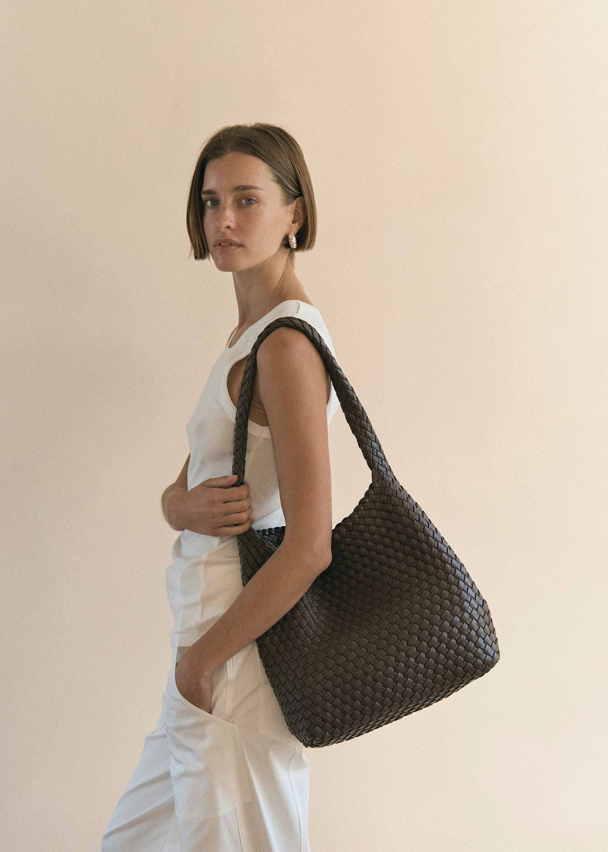 20.58 Brown Recycled Alt-Leather Woven Large Tote