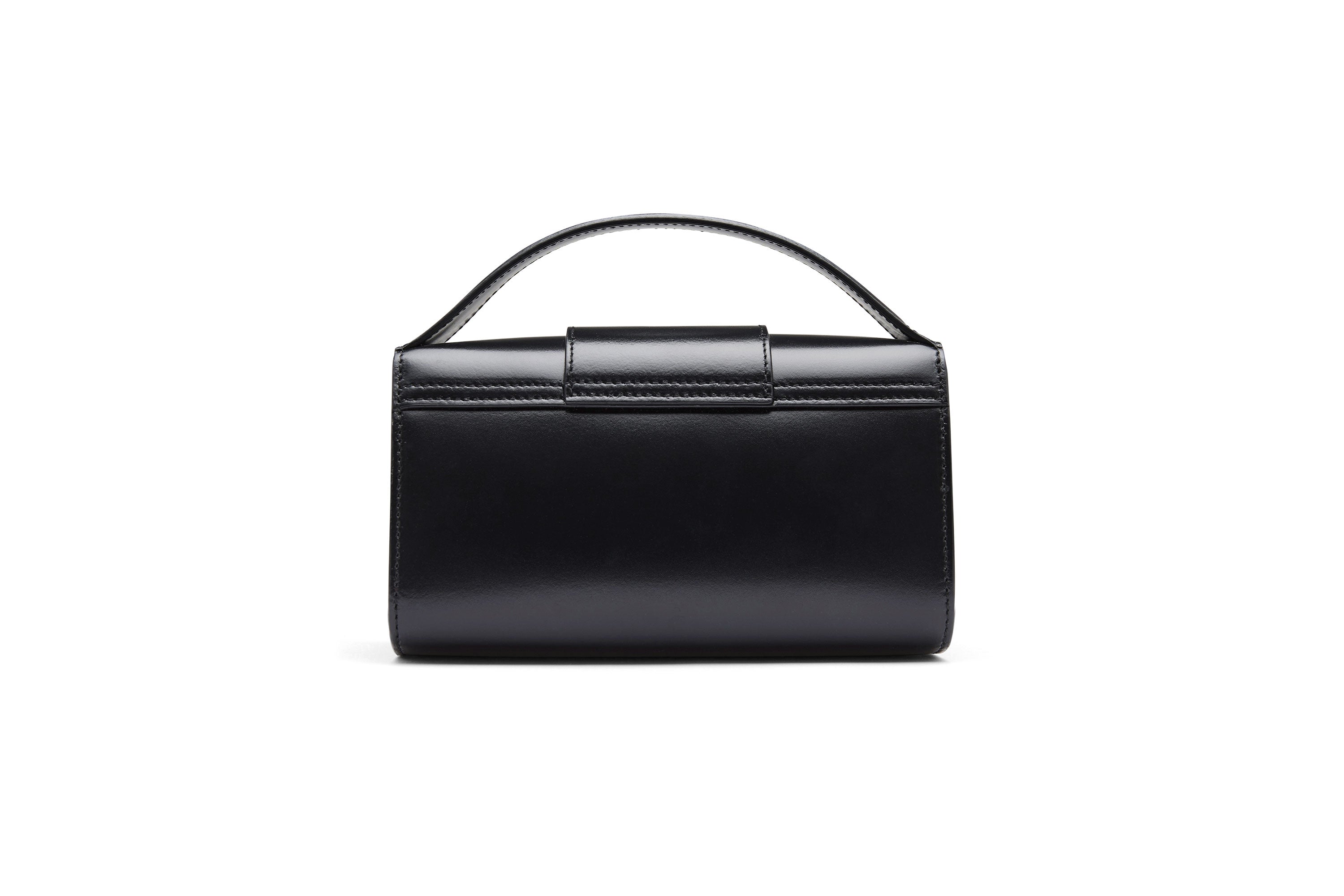 10.1S Black Mini Satchel with Flat Handle and Silver Buckle