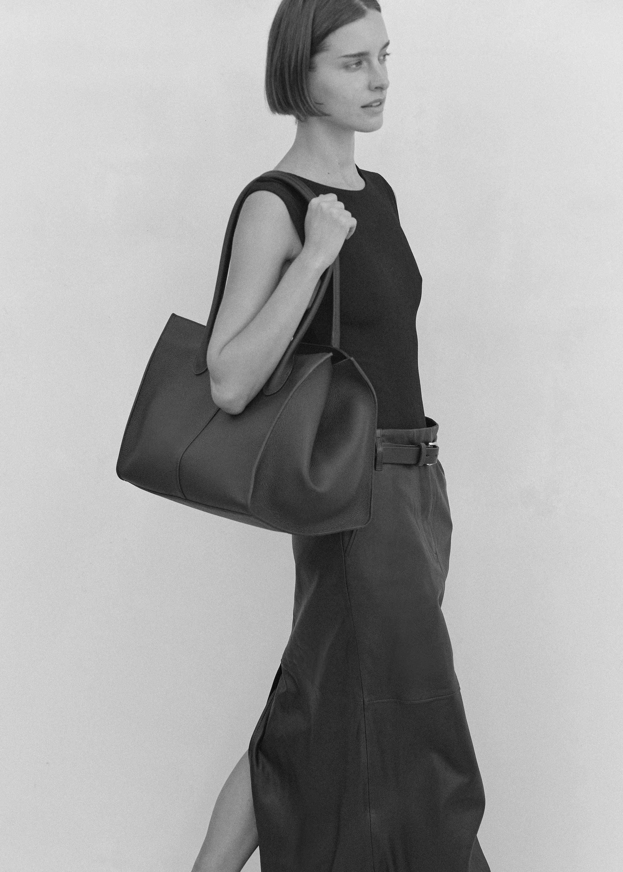 7.44 Black Soft Grained Large Tote