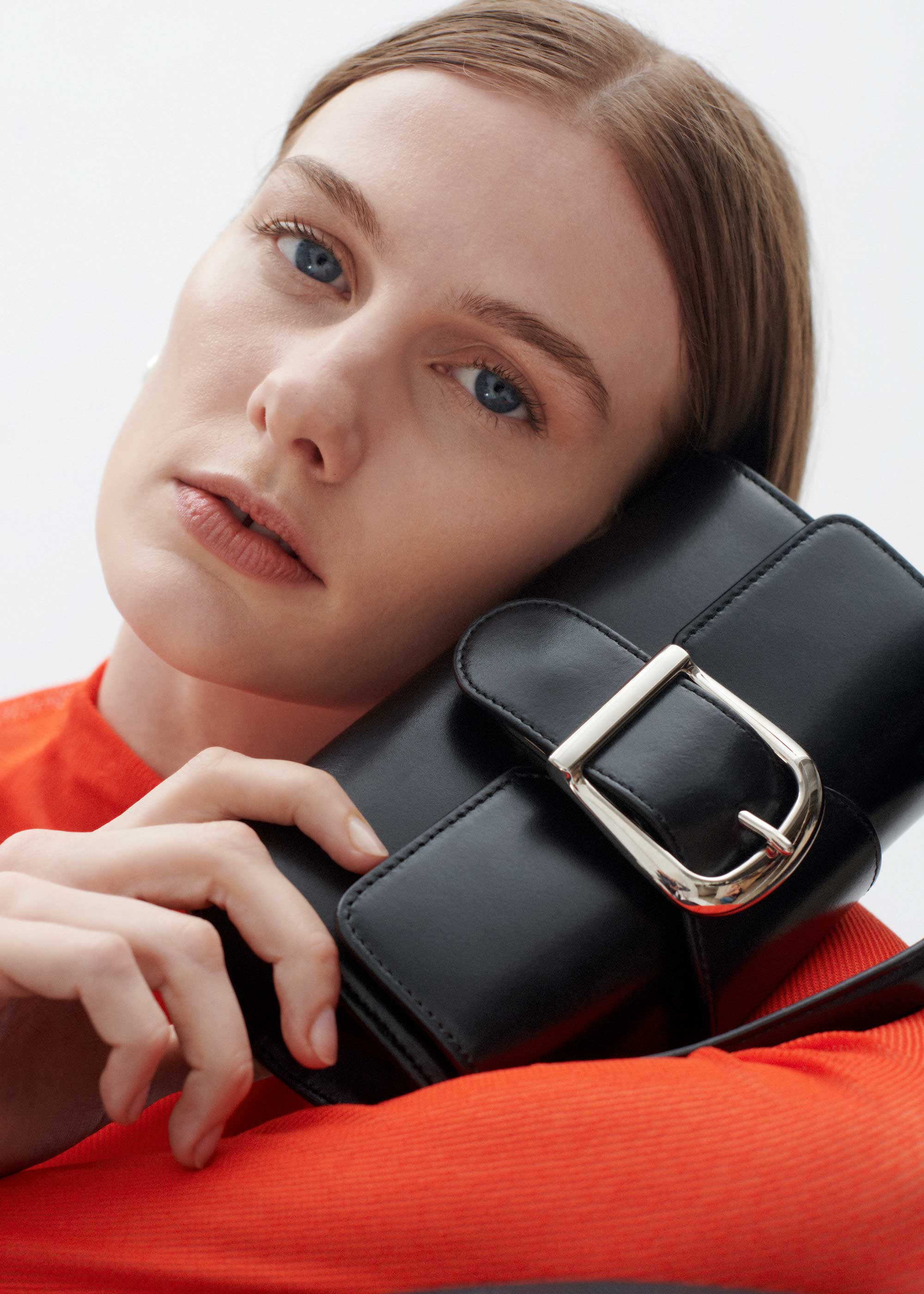 10.1S Black Mini Satchel with Flat Handle and Silver Buckle