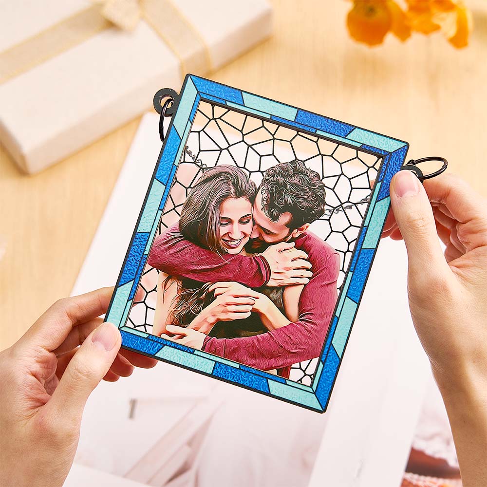 Custom Photo Love You More Every Day Couple Personalized Square Window Hanging Suncatcher Gift For Husband Wife Anniversary