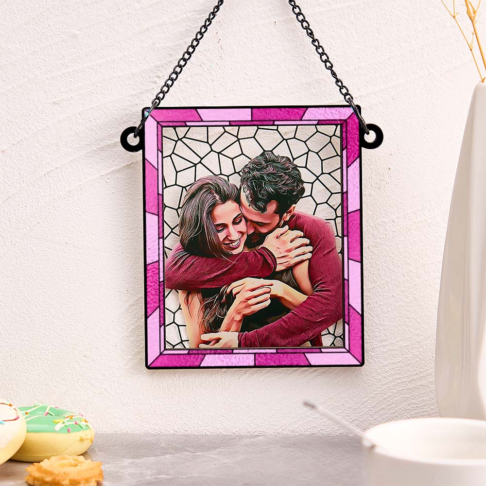 Custom Photo Love You More Every Day Couple Personalized Square Window Hanging Suncatcher Gift For Husband Wife Anniversary