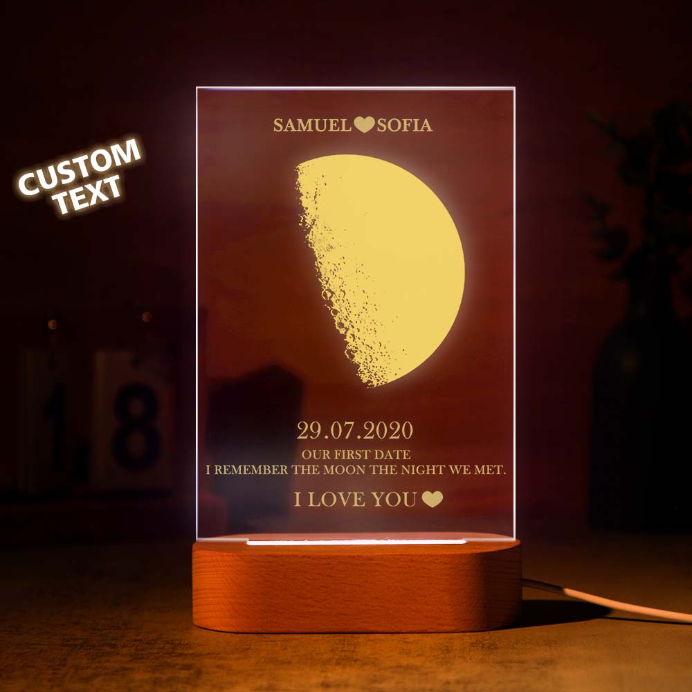 Custom Moon Phase Lamp with Personalized Names Text Seven Color Light