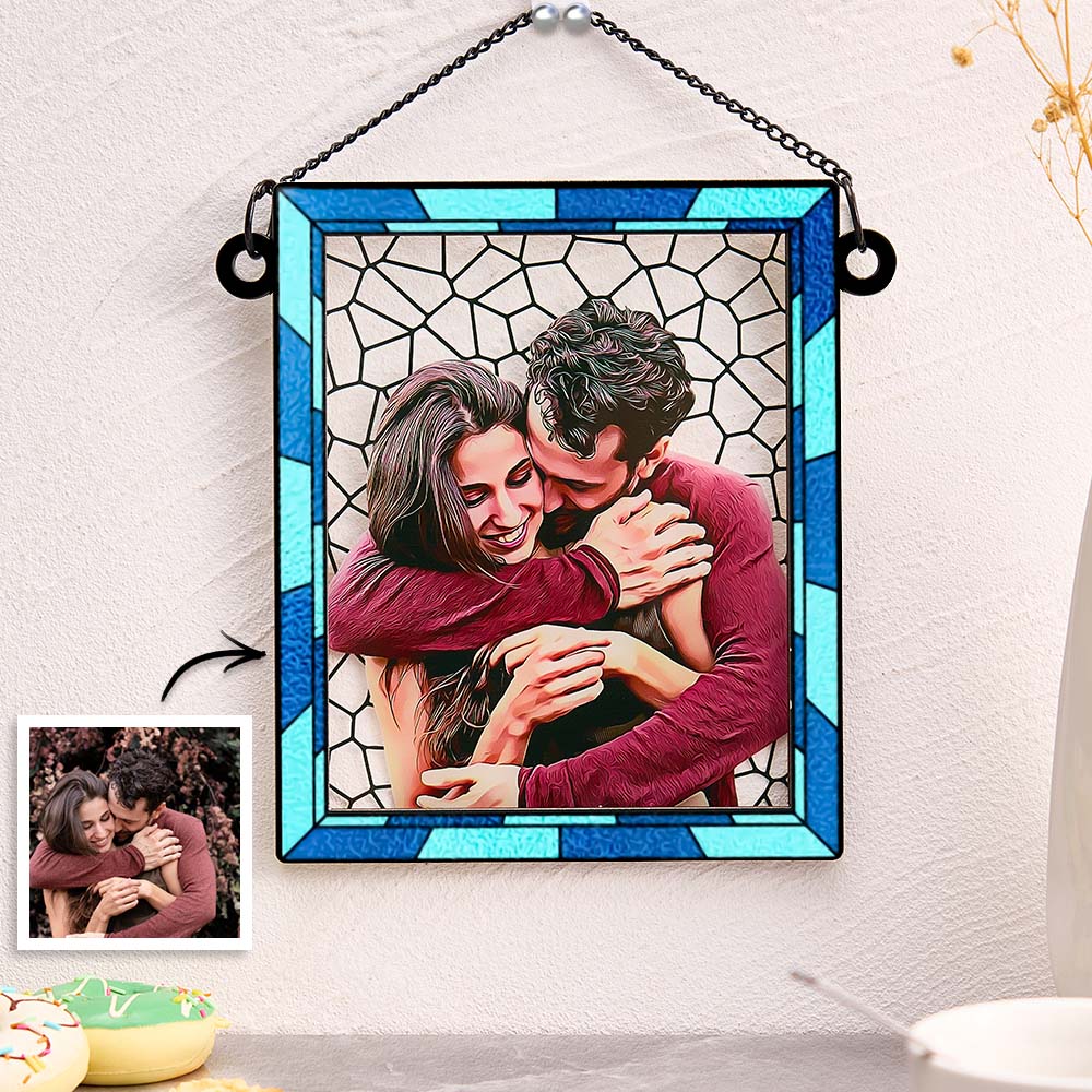 Custom Photo Love You More Every Day Couple Personalized Square Window Hanging Suncatcher Gift For Husband Wife Anniversary