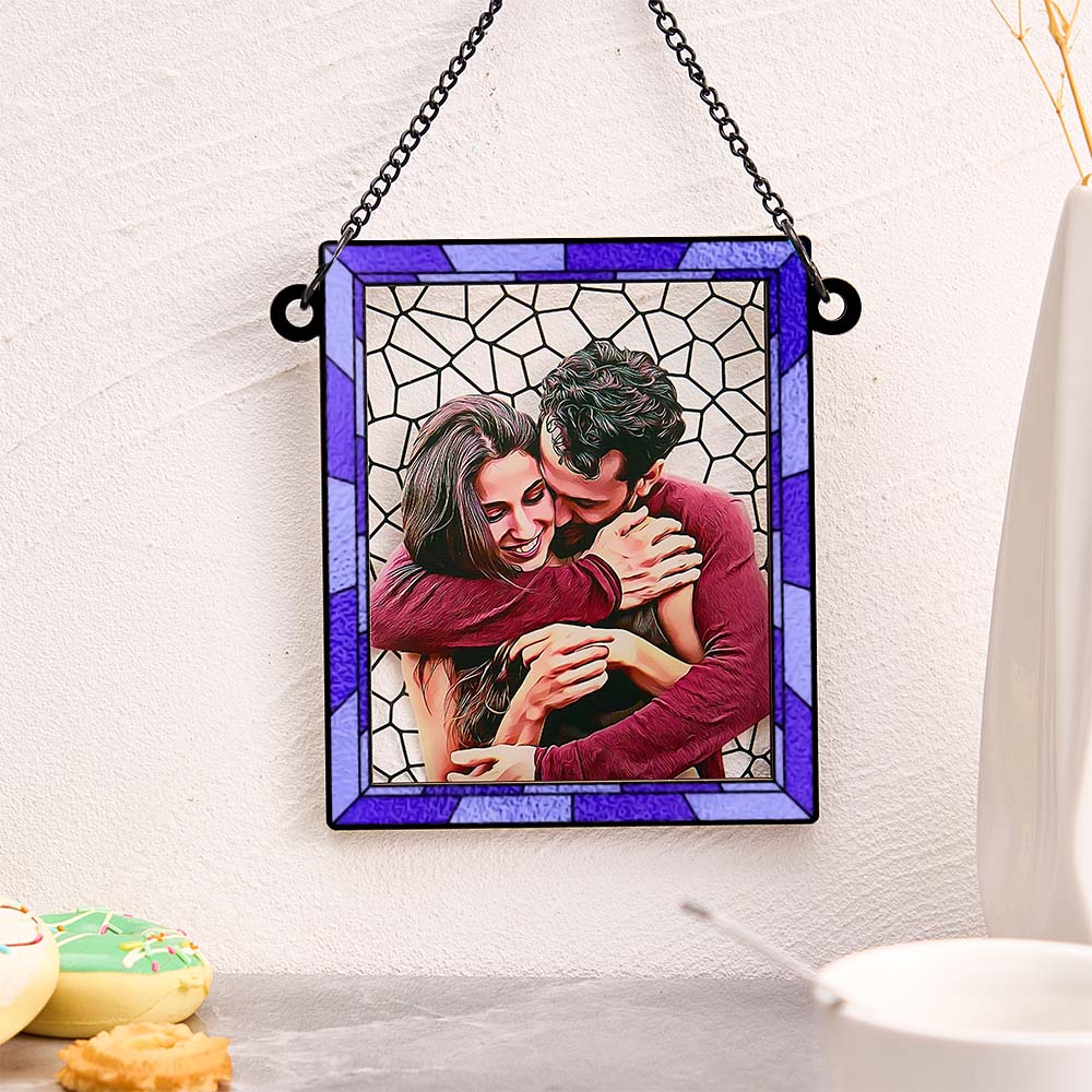 Custom Photo Love You More Every Day Couple Personalized Square Window Hanging Suncatcher Gift For Husband Wife Anniversary