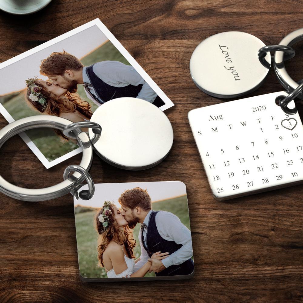 Custom Photo Keychain Engraved Calendar Keychain Gifts Black