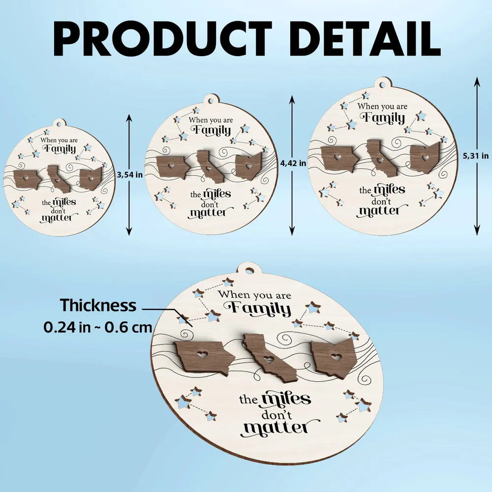 Long Distance Family Friends Siblings Sisters Besties Personalized 2-Layered Wooden Ornament, Togetherness Christmas Gift