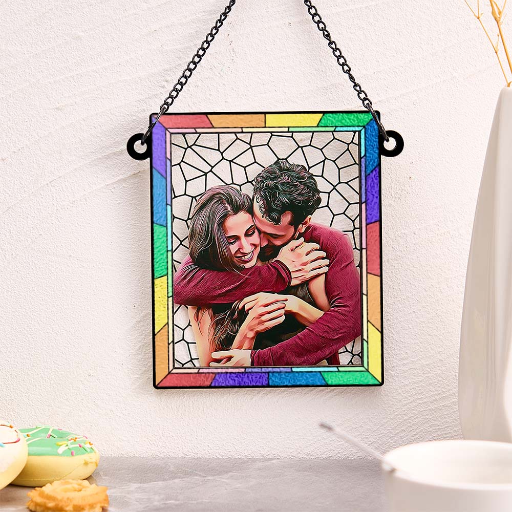 Custom Photo Love You More Every Day Couple Personalized Square Window Hanging Suncatcher Gift For Husband Wife Anniversary