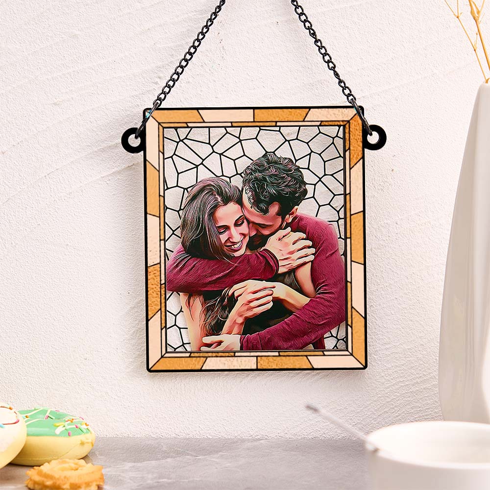 Custom Photo Love You More Every Day Couple Personalized Square Window Hanging Suncatcher Gift For Husband Wife Anniversary