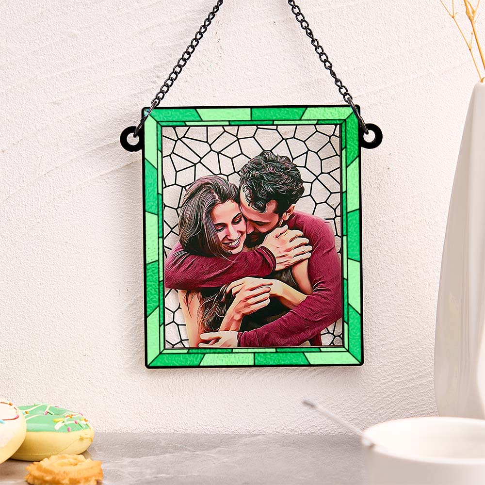 Custom Photo Love You More Every Day Couple Personalized Square Window Hanging Suncatcher Gift For Husband Wife Anniversary