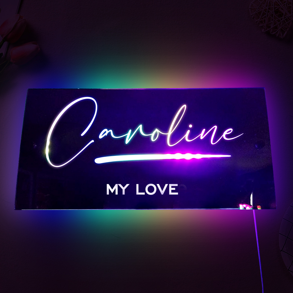Personalised Name Mirror Sign Custom LED illuminated Light-Up Bedroom Sign Gift For Kids