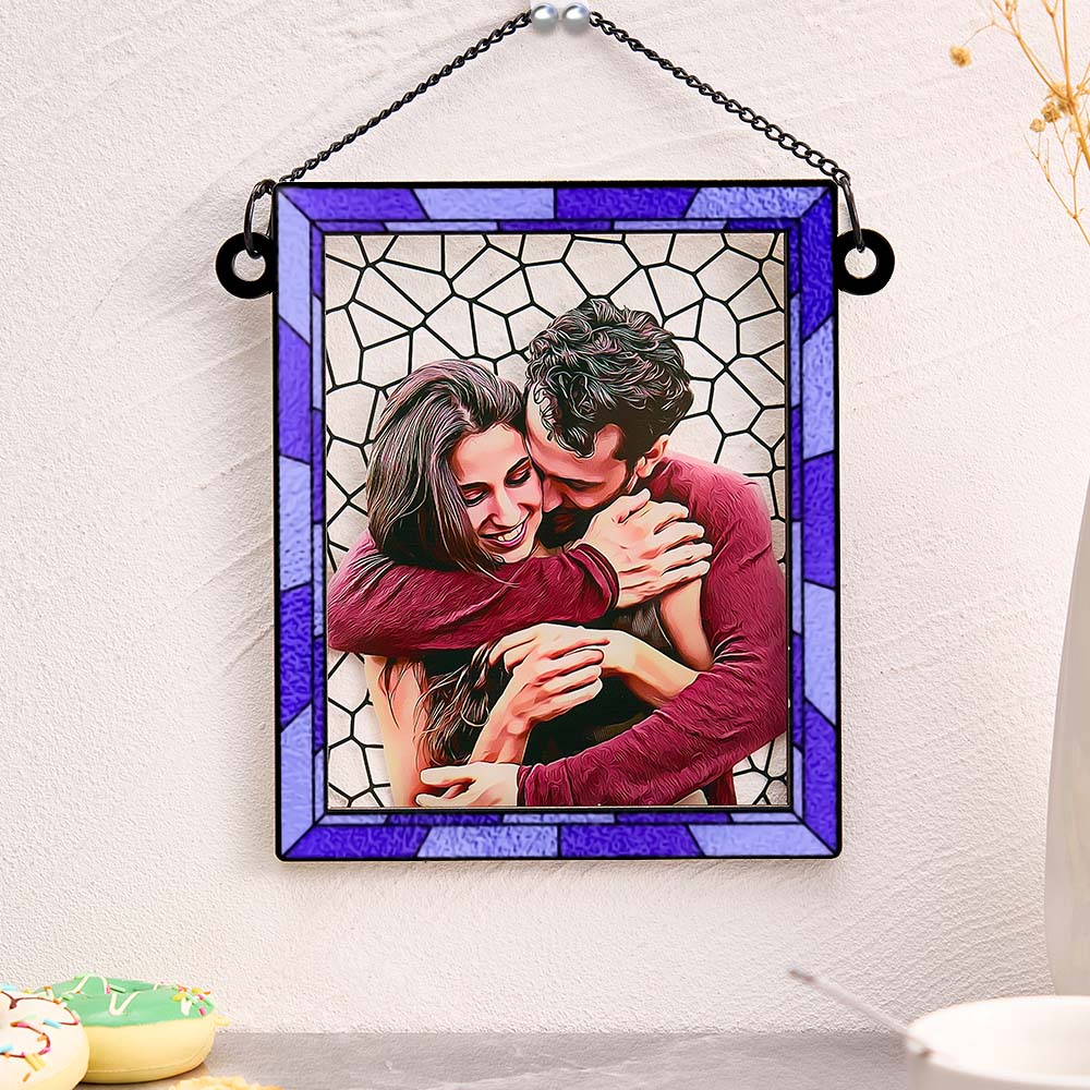 Custom Photo Love You More Every Day Couple Personalized Square Window Hanging Suncatcher Gift For Husband Wife Anniversary
