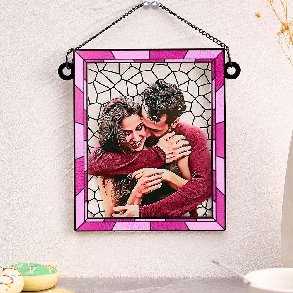 Custom Photo Love You More Every Day Couple Personalized Square Window Hanging Suncatcher Gift For Husband Wife Anniversary