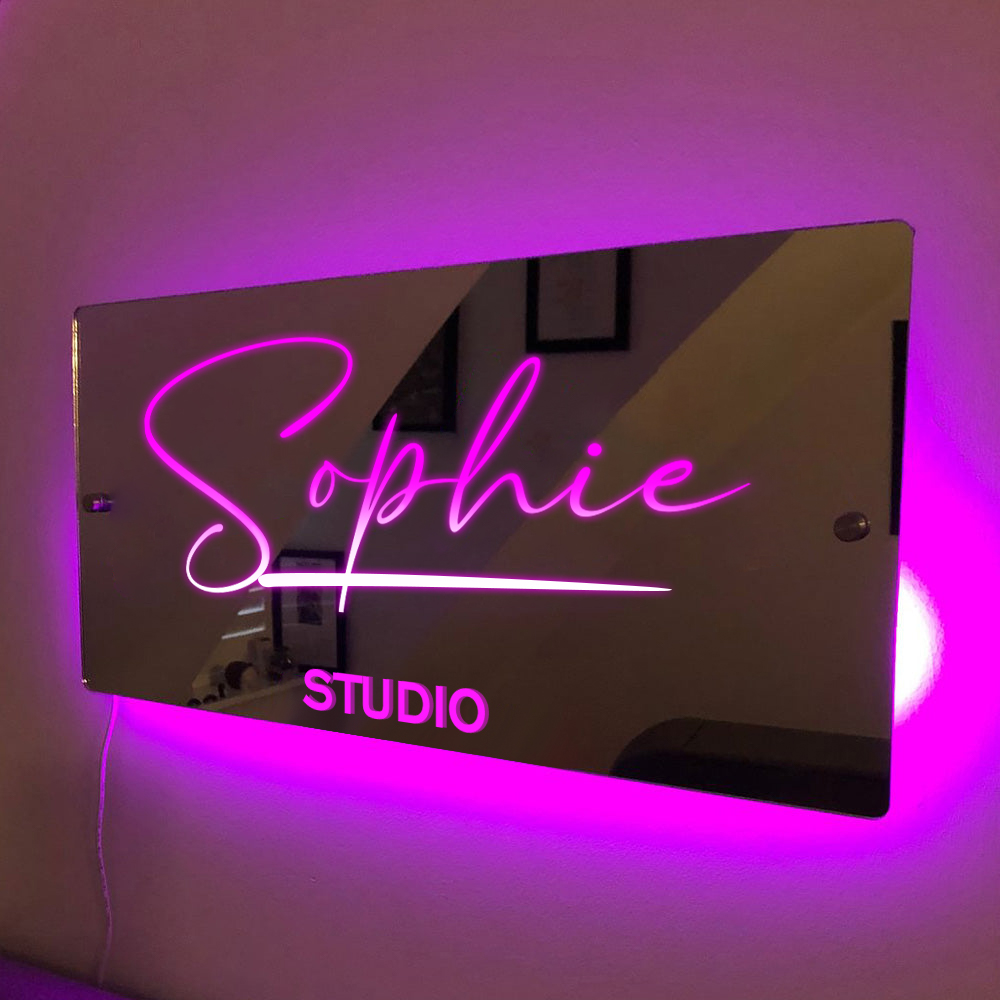 Personalised Name Mirror Sign Custom LED illuminated Light-Up Bedroom Sign Gift For Kids