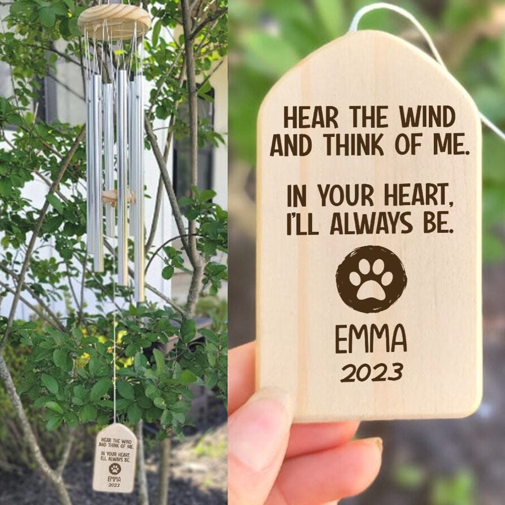Hear The Wind And Think Of Me Dog Cat Memorial Wind Chimes Personalized Gifts