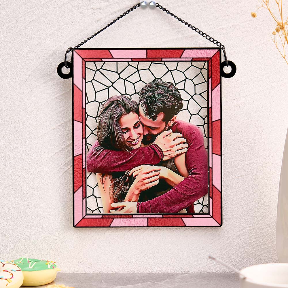 Custom Photo Love You More Every Day Couple Personalized Square Window Hanging Suncatcher Gift For Husband Wife Anniversary