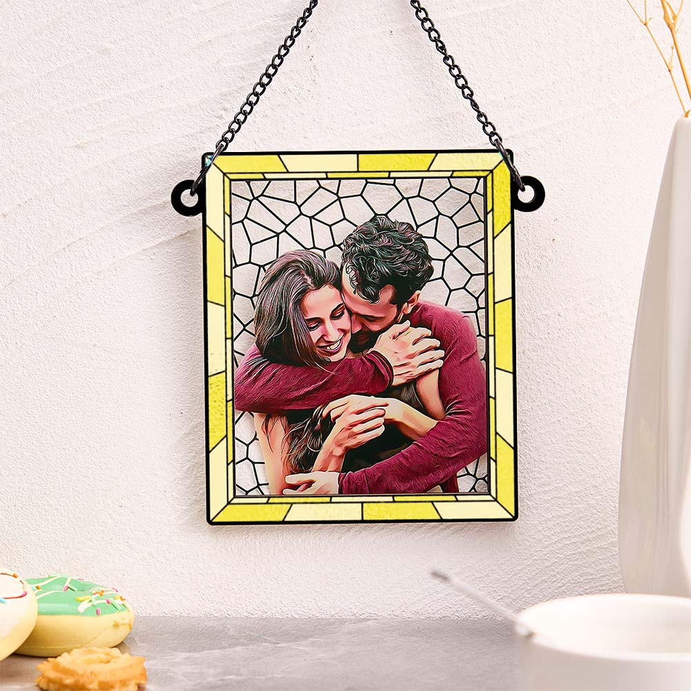 Custom Photo Love You More Every Day Couple Personalized Square Window Hanging Suncatcher Gift For Husband Wife Anniversary